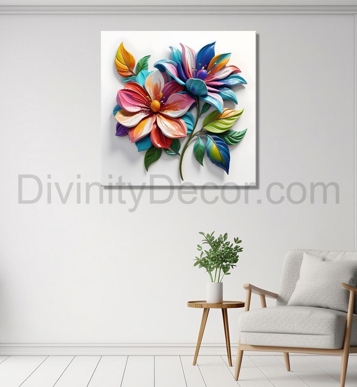 Colourful flowers in white background textured painting - Flower-S-171