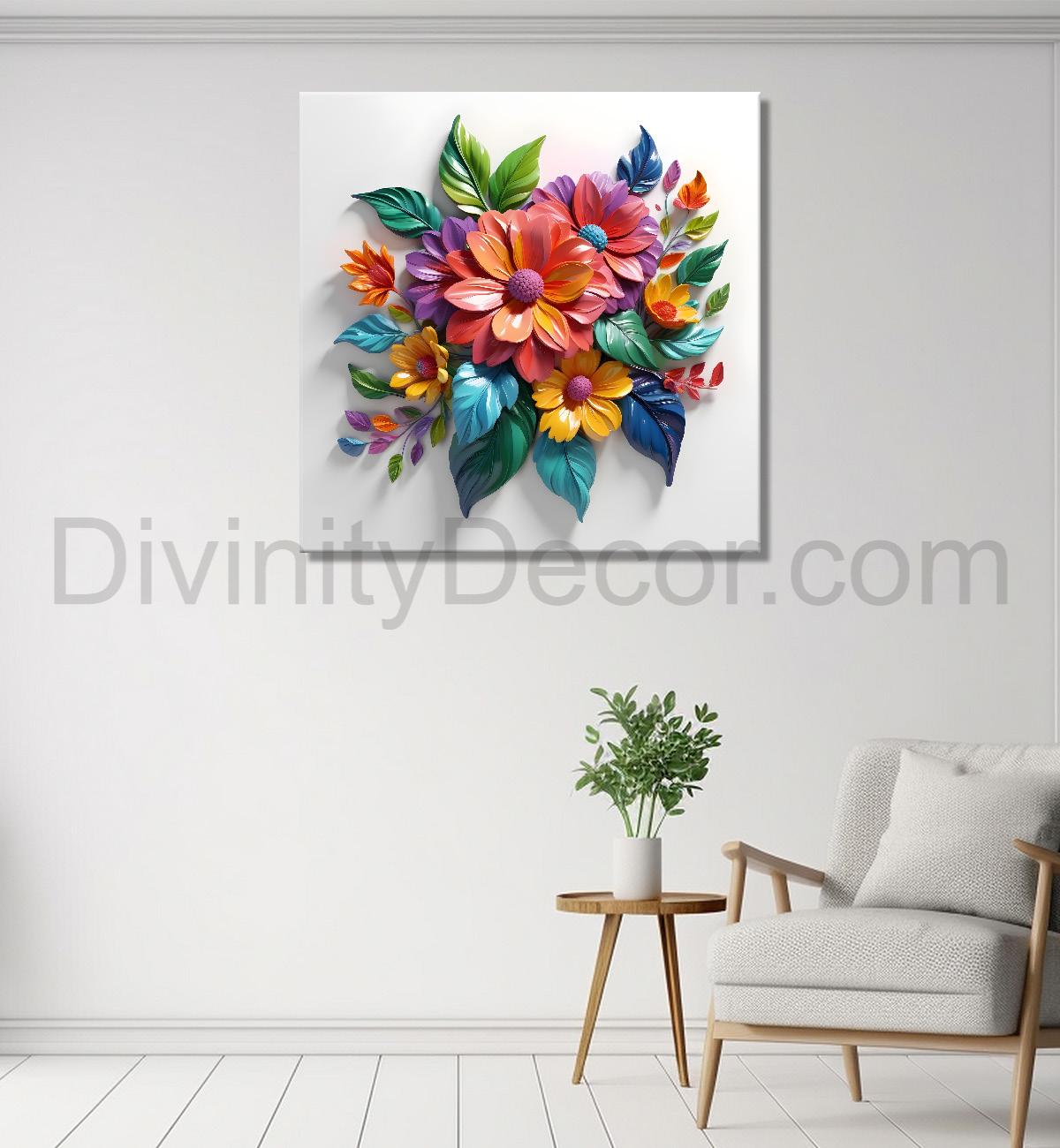 Colourful flowers in white background textured painting - Flower-S-172