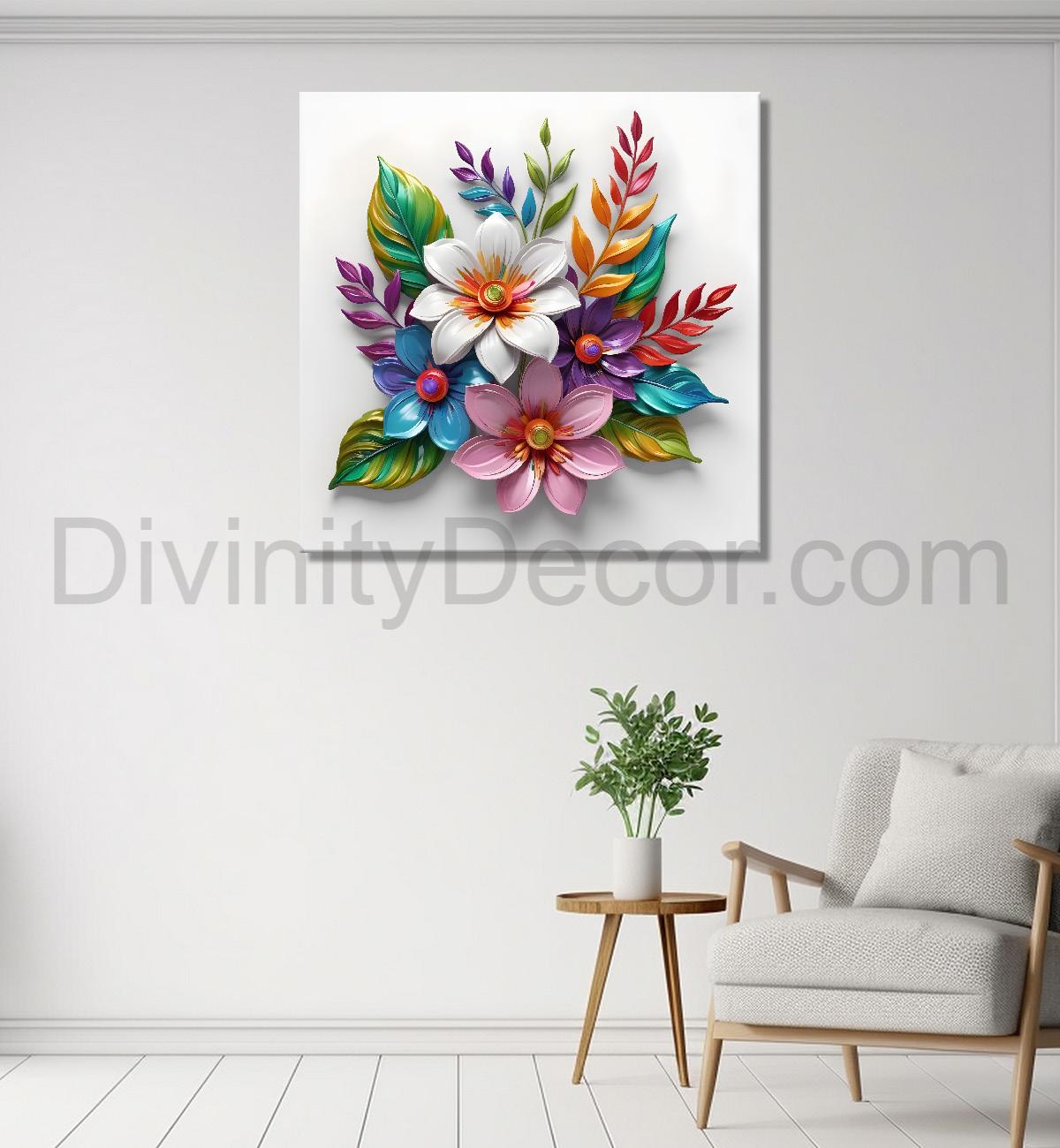 Colourful flowers in white background textured painting - Flower-S-173