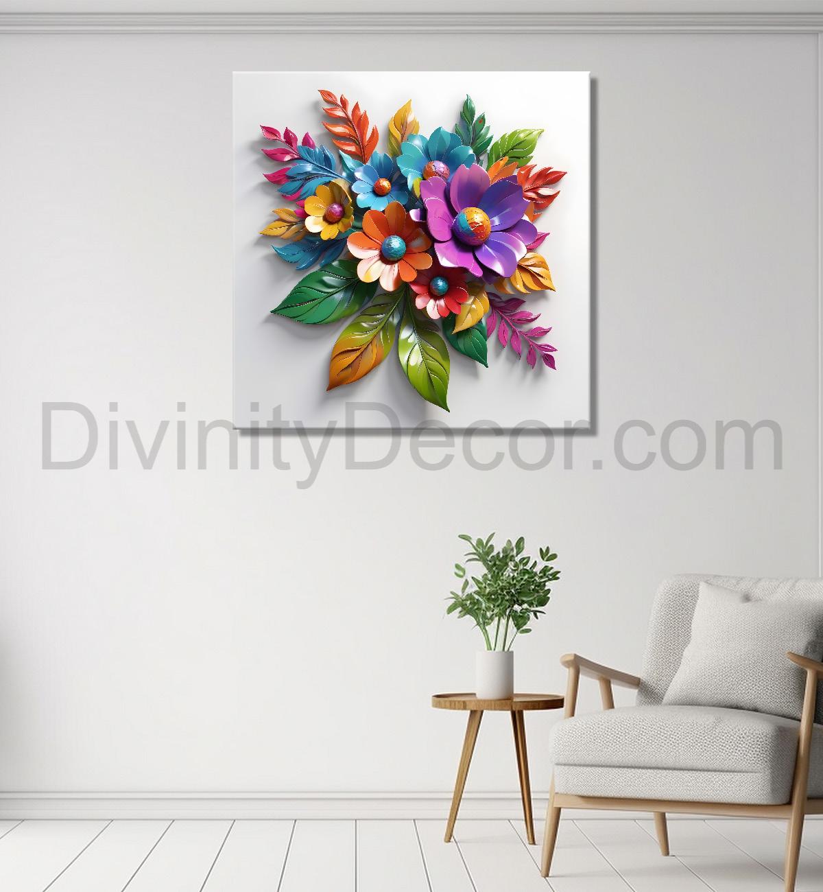 Colourful flowers in white background textured painting - Flower-S-174