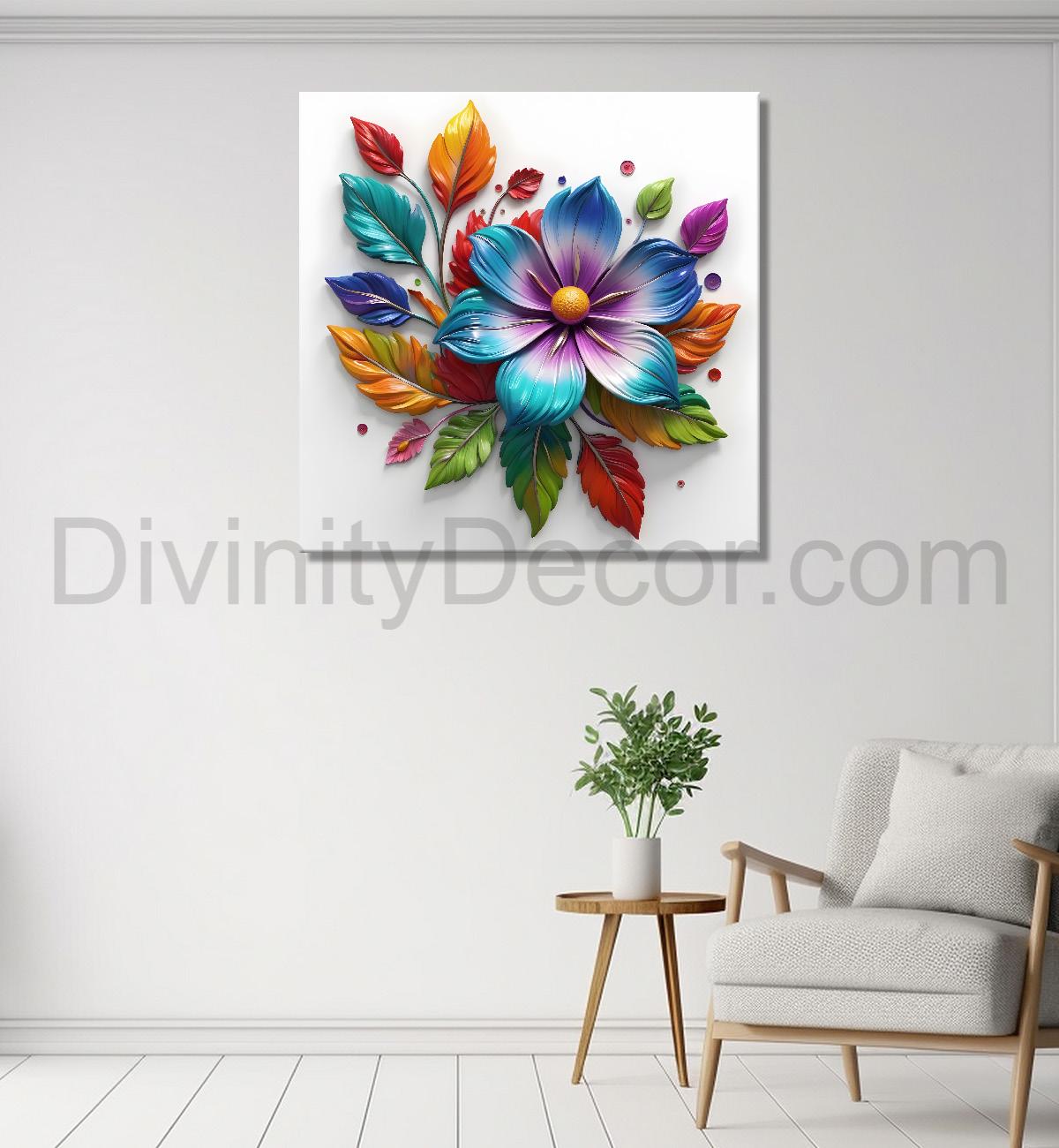Colourful flowers in white background textured painting - Flower-S-175