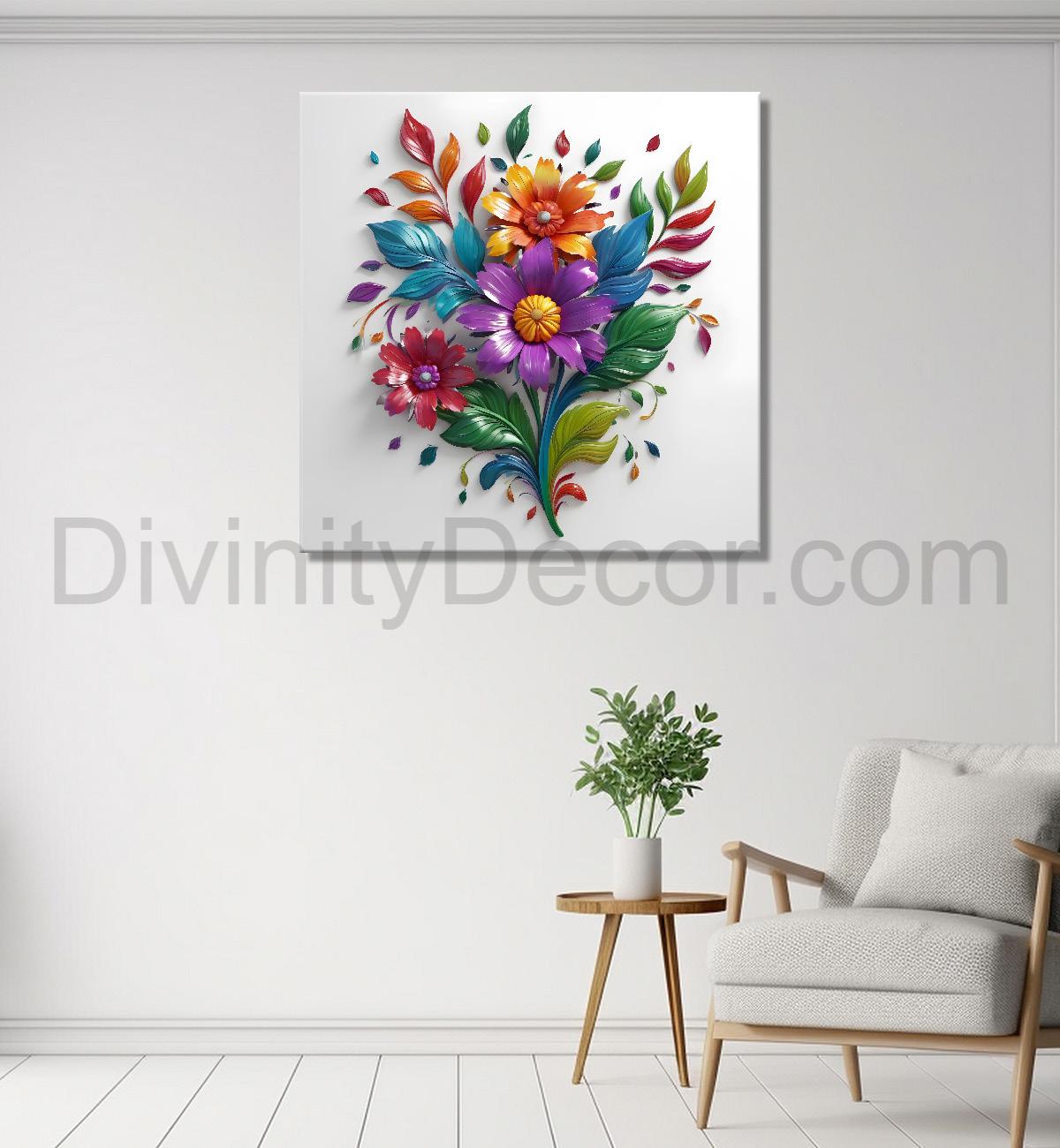 Colourful flowers in white background textured painting - Flower-S-176