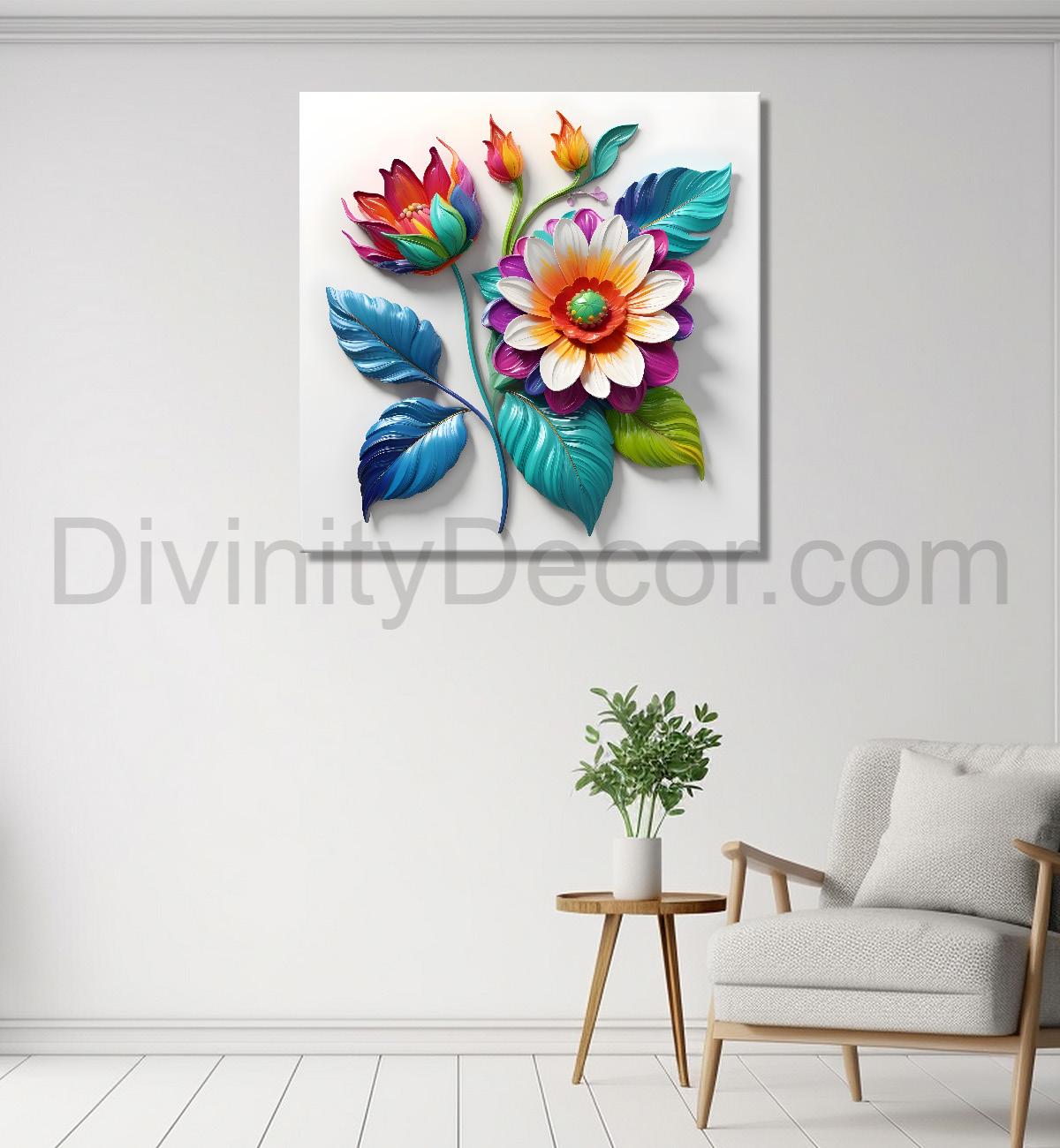 Colourful flowers in white background textured painting - Flower-S-177