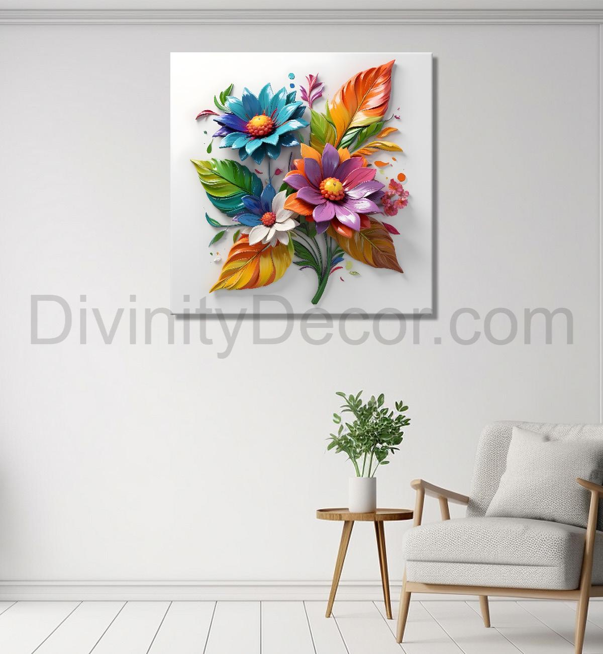 Colourful flowers in white background textured painting - Flower-S-178