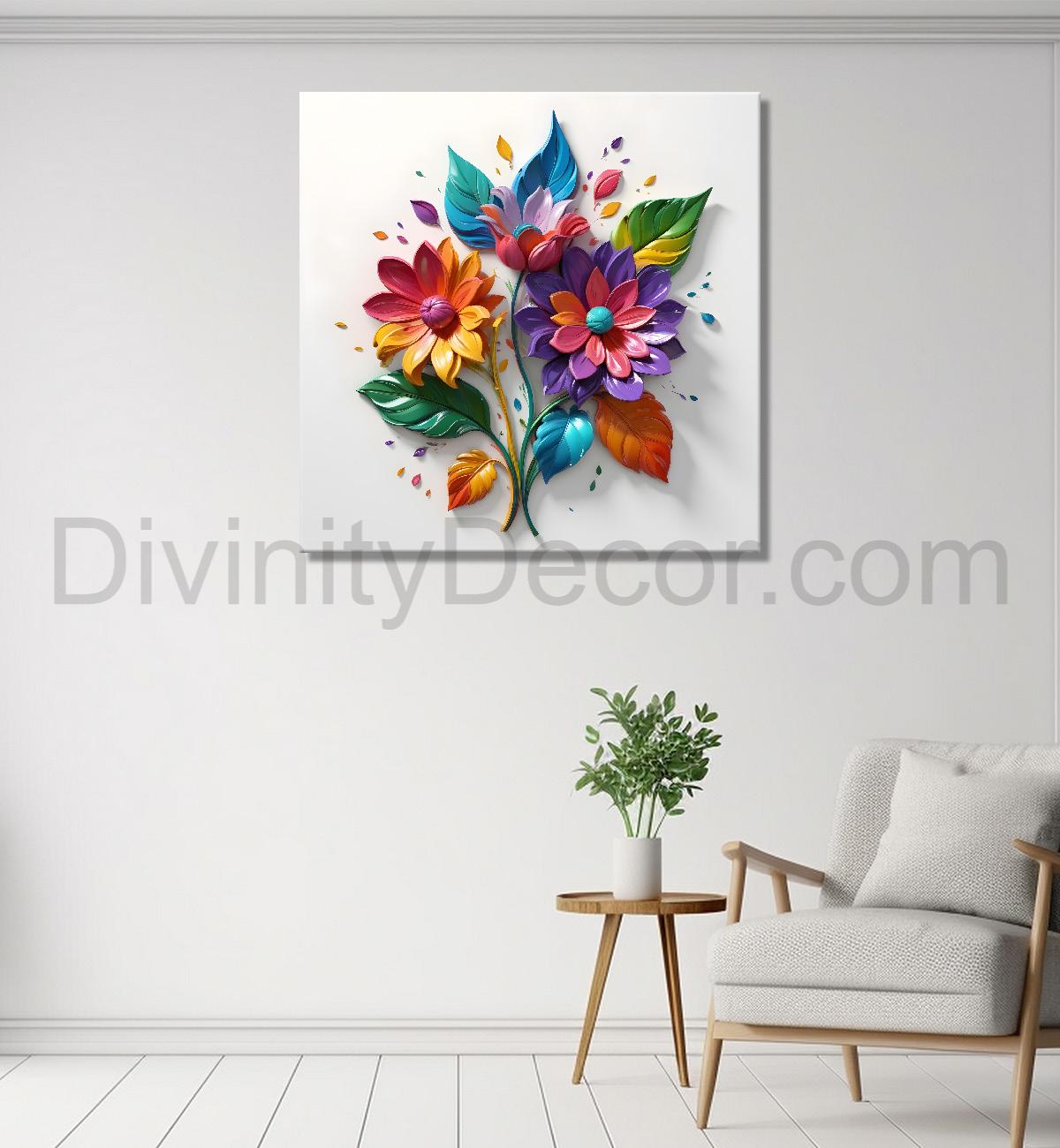 Colourful flowers in white background textured painting - Flower-S-180