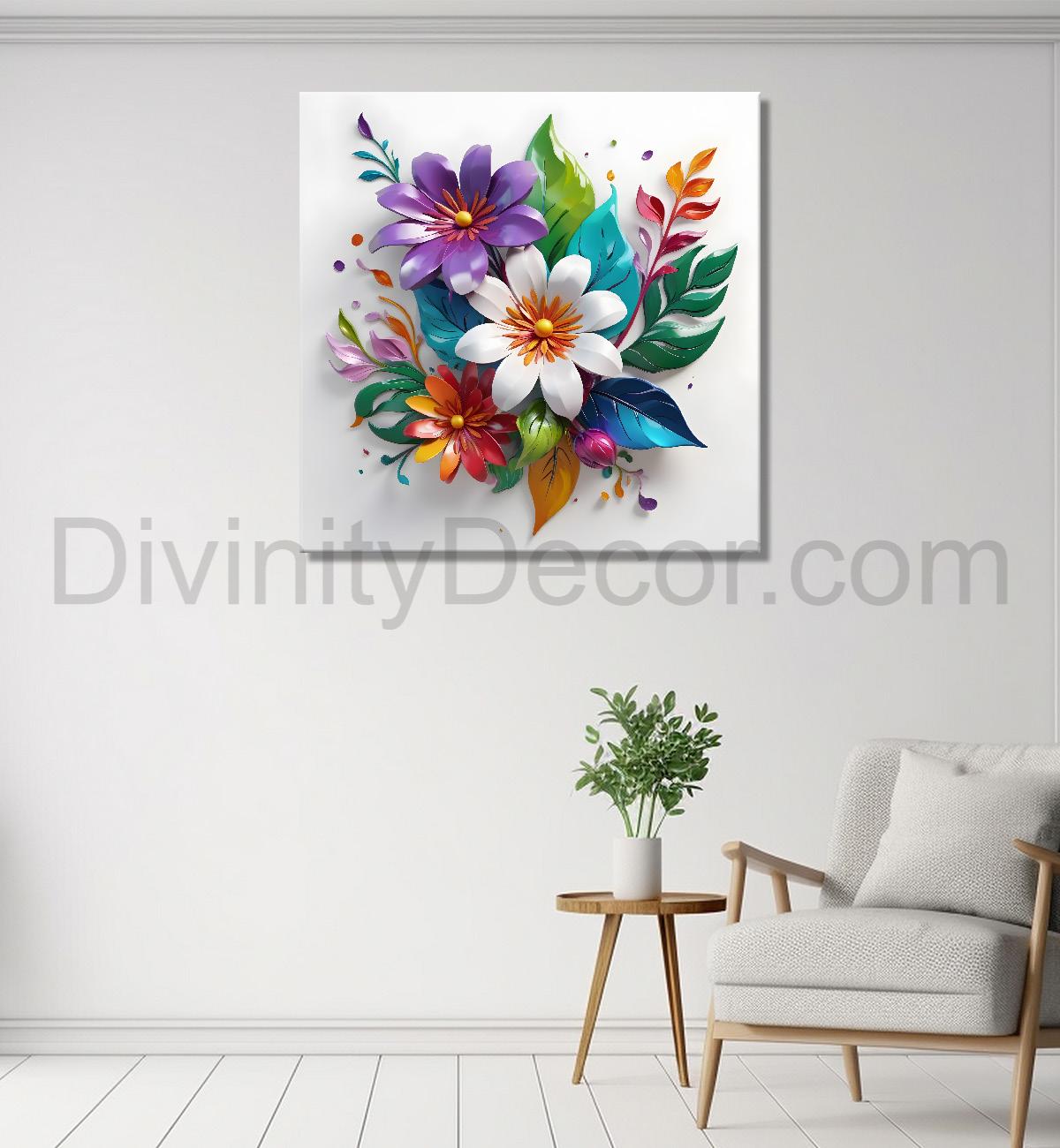 Colourful flowers in white background textured painting - Flower-S-181
