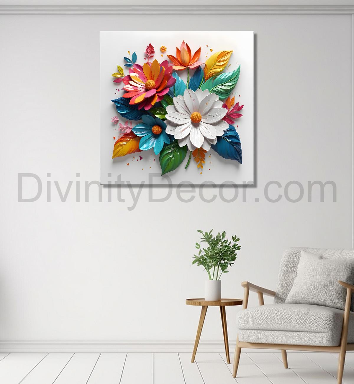 Colourful flowers in white background textured painting - Flower-S-182