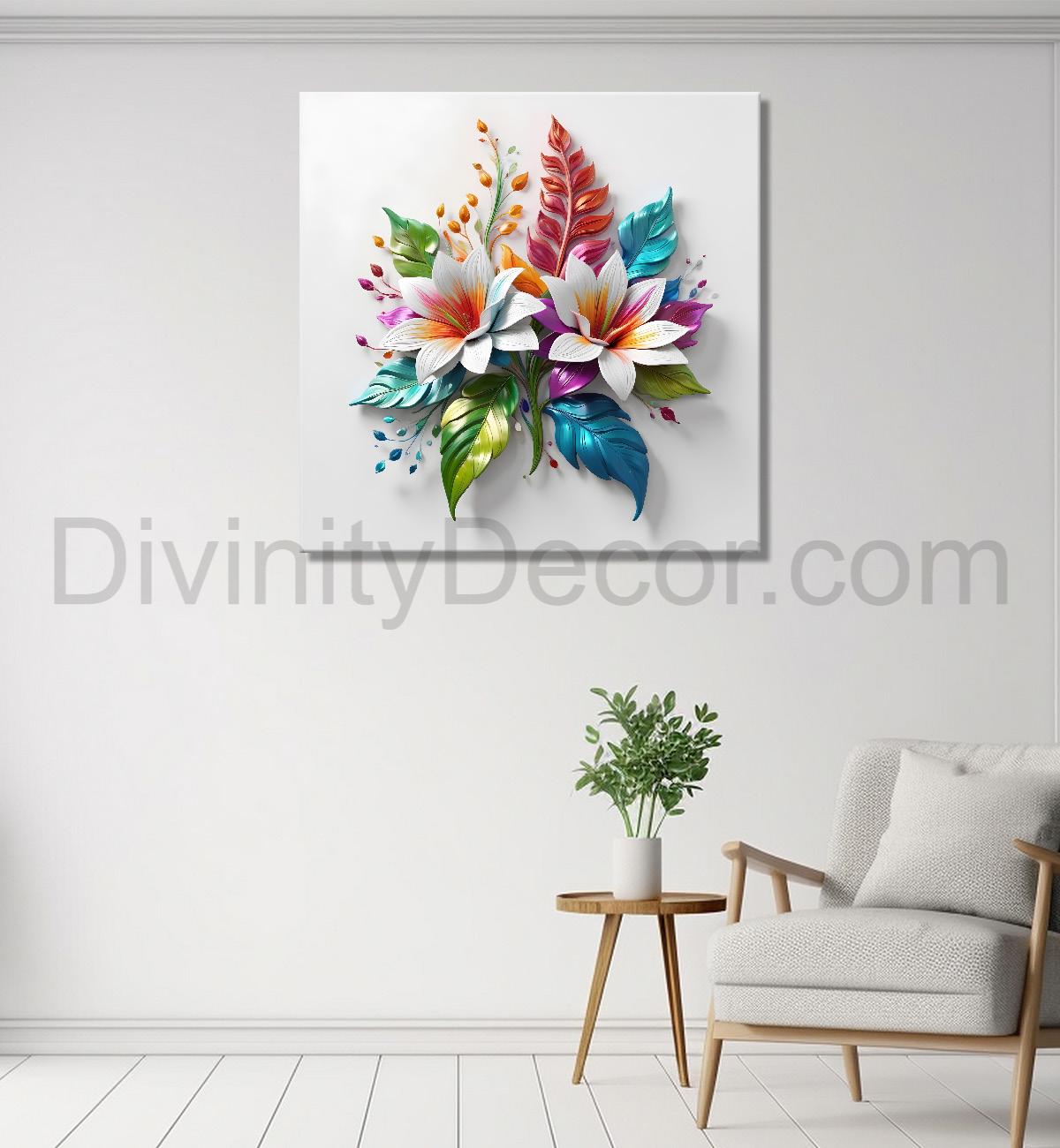 Colourful flowers in white background textured painting - Flower-S-183