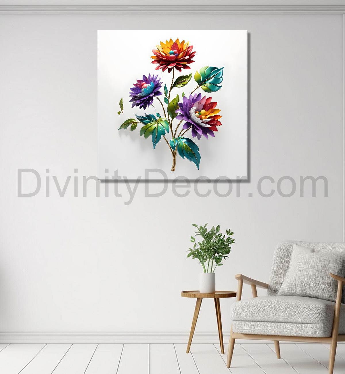 Colourful flowers in white background textured painting - Flower-S-184