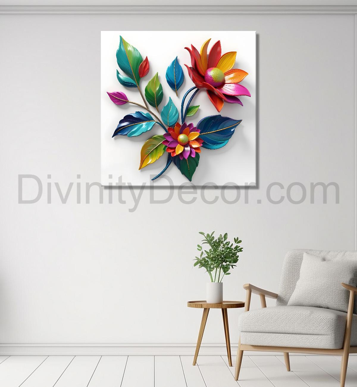 Colourful flowers in white background textured painting - Flower-S-185