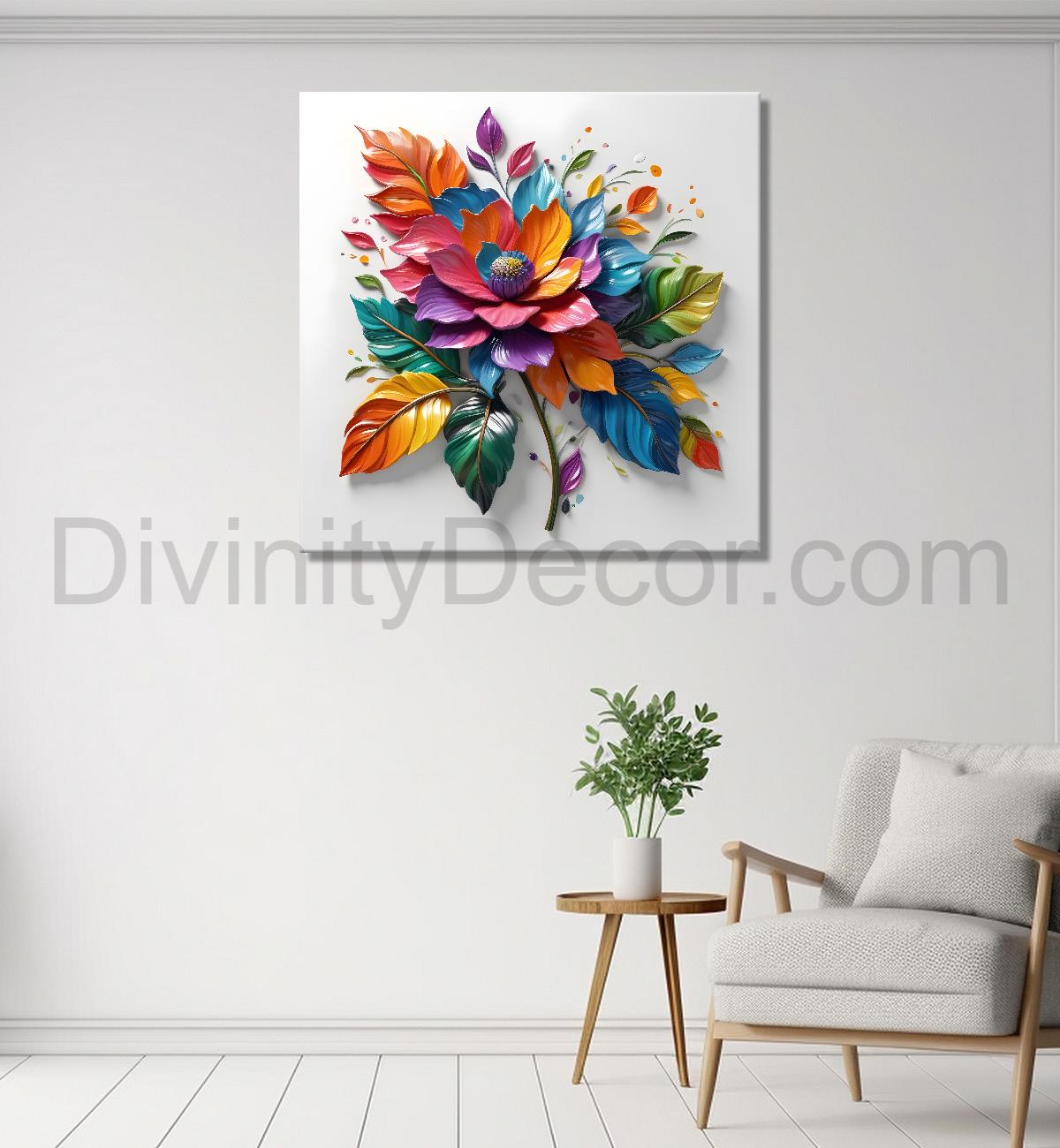 Colourful flowers in white background textured painting - Flower-S-186