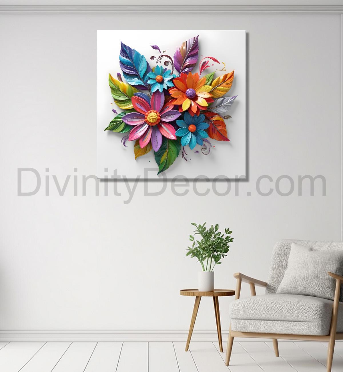 Colourful flowers in white background textured painting - Flower-S-187