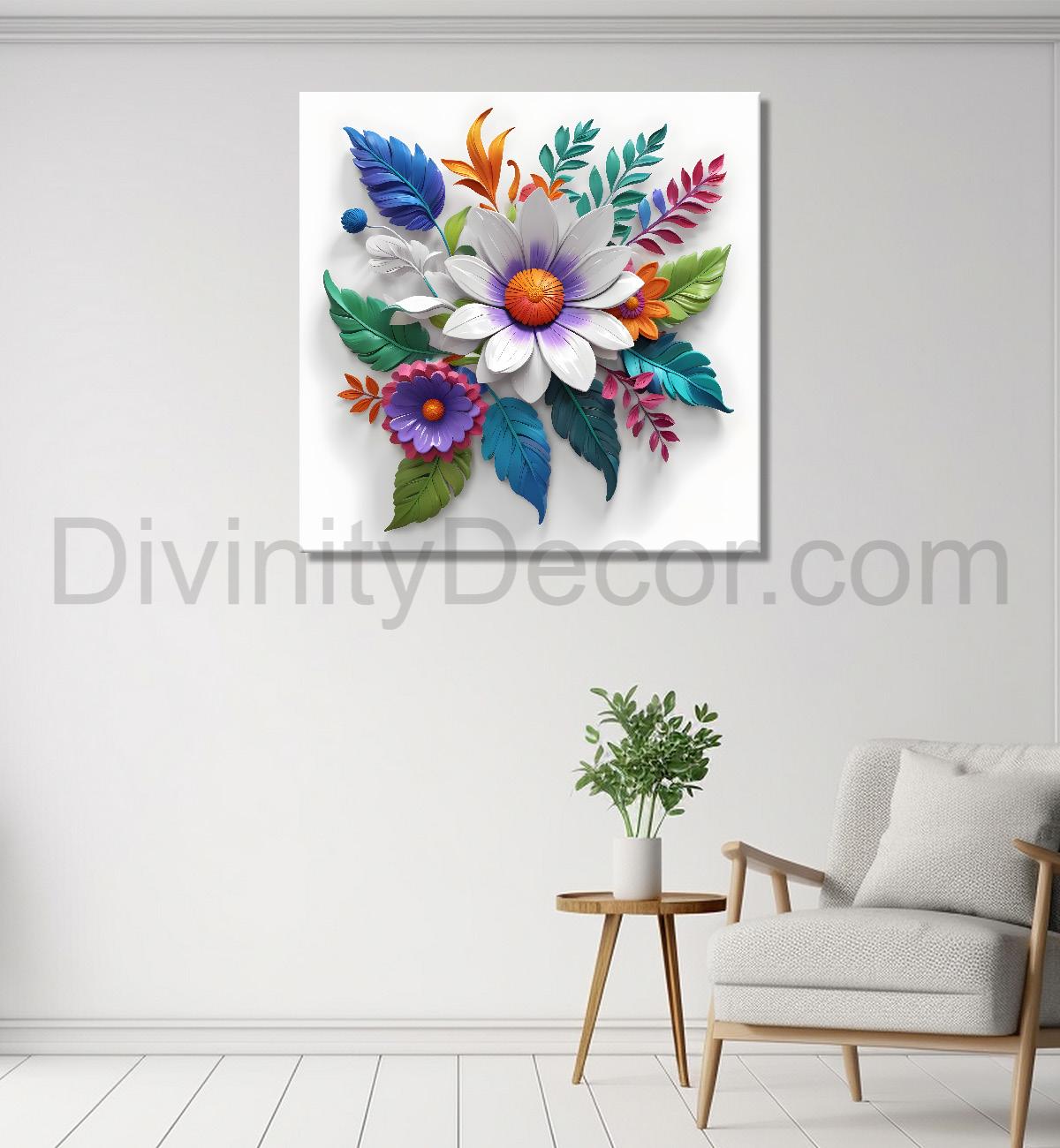 Colourful flowers in white background textured painting - Flower-S-188