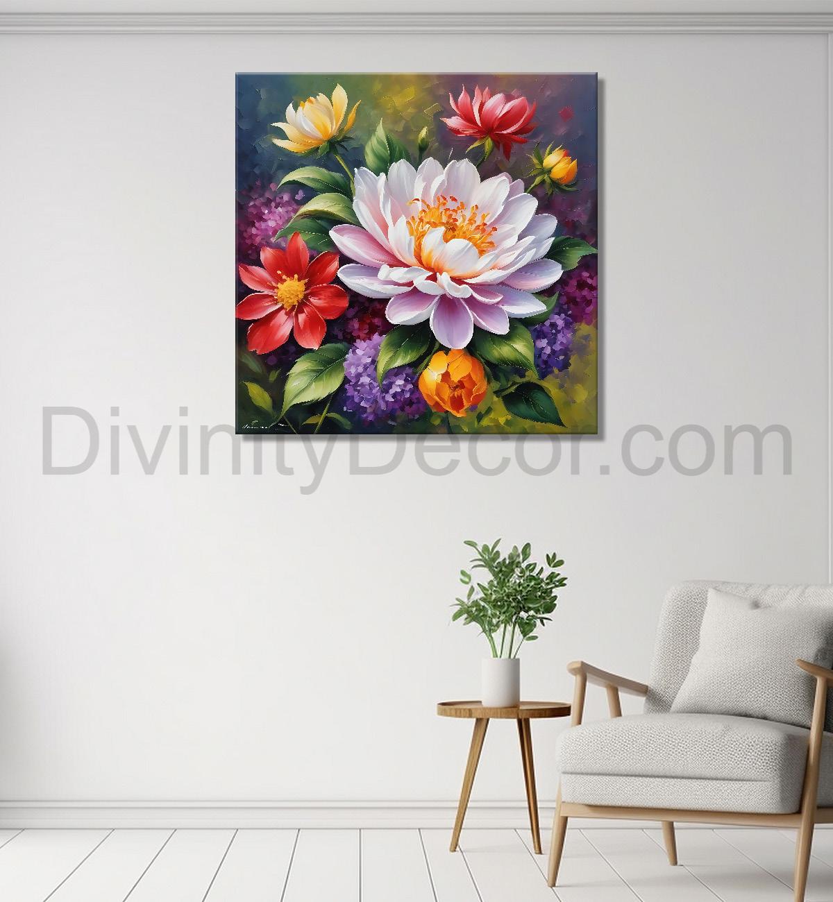 Colourful flowers in dark textured painting - Flower-S-196