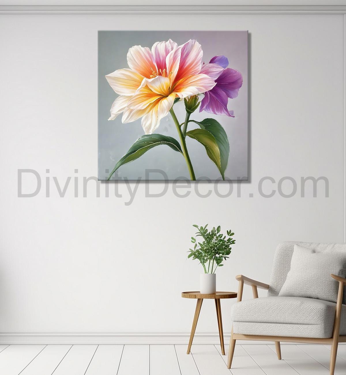 White flowers in grey textured painting - Flower-S-200