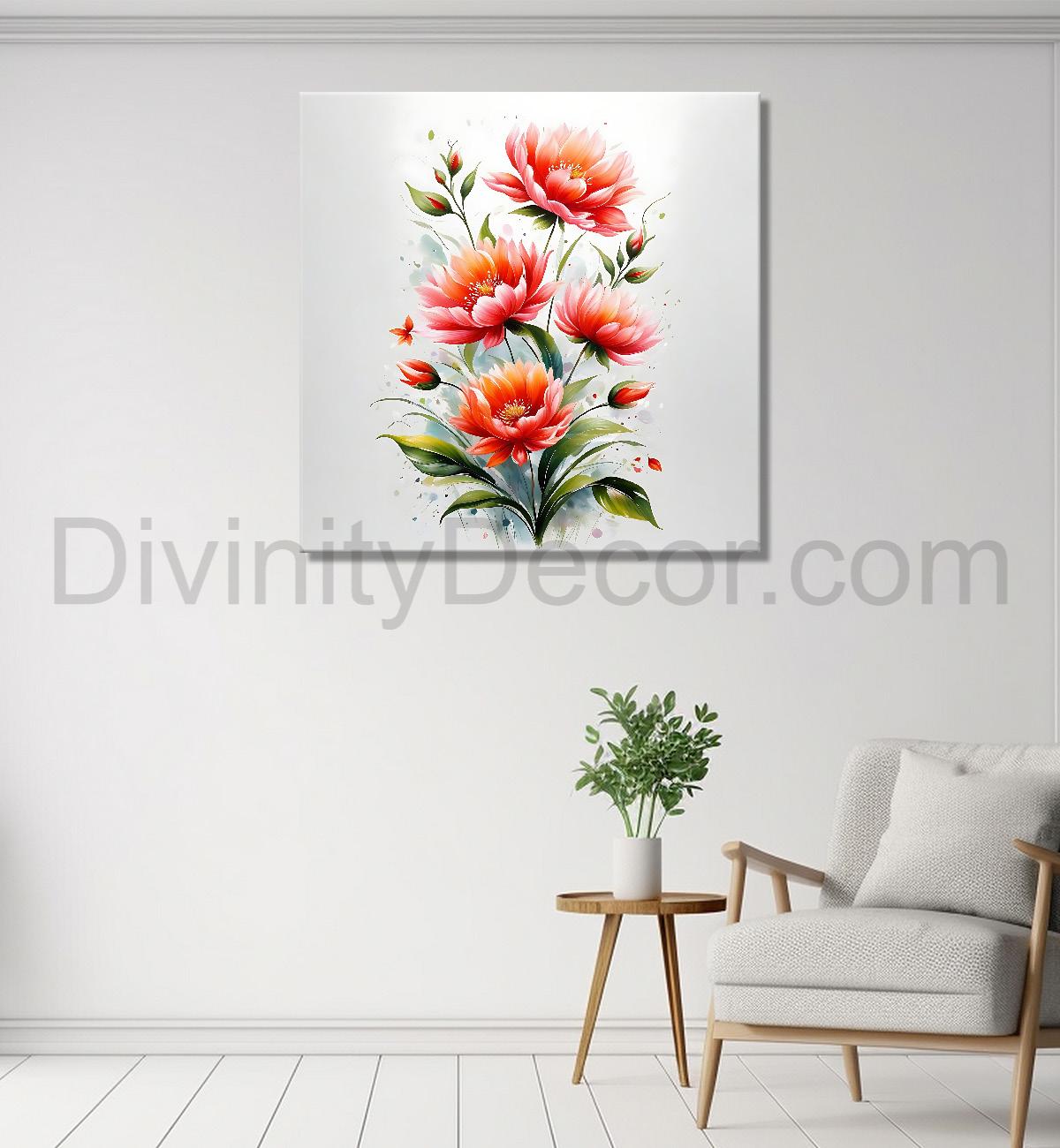 Red flowers in grey background painting - Flower-S-201