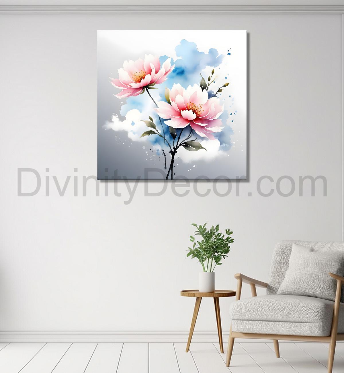 Pink flowers in water colour painting - Flower-S-232