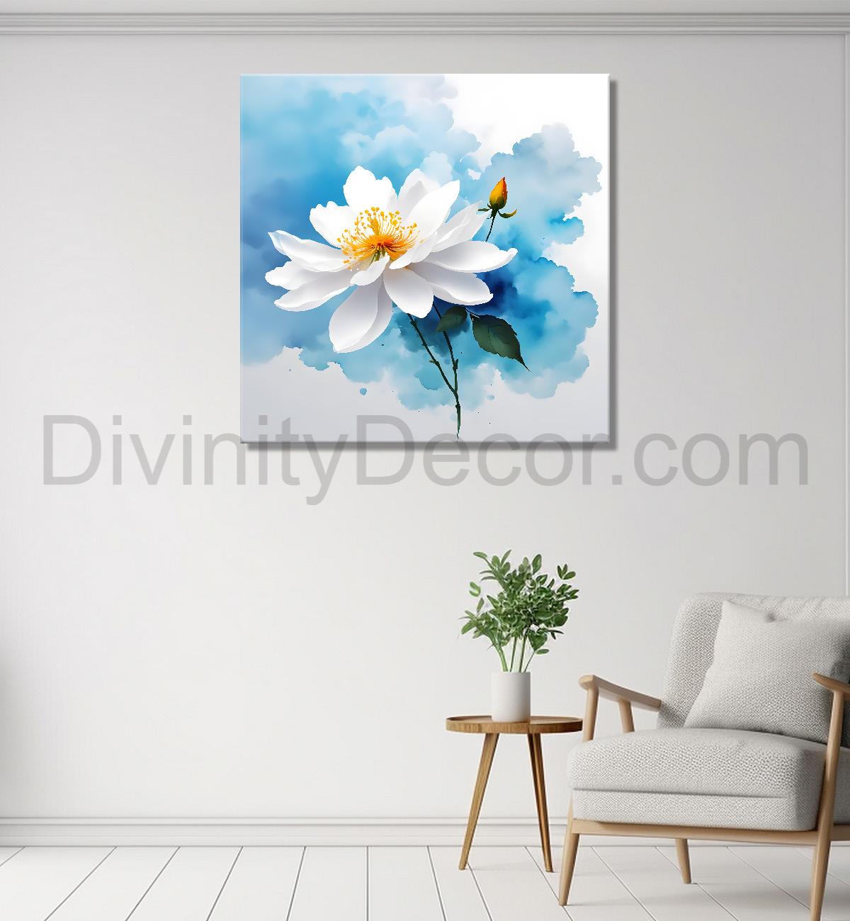 White flower in water colour painting - Flower-S-233