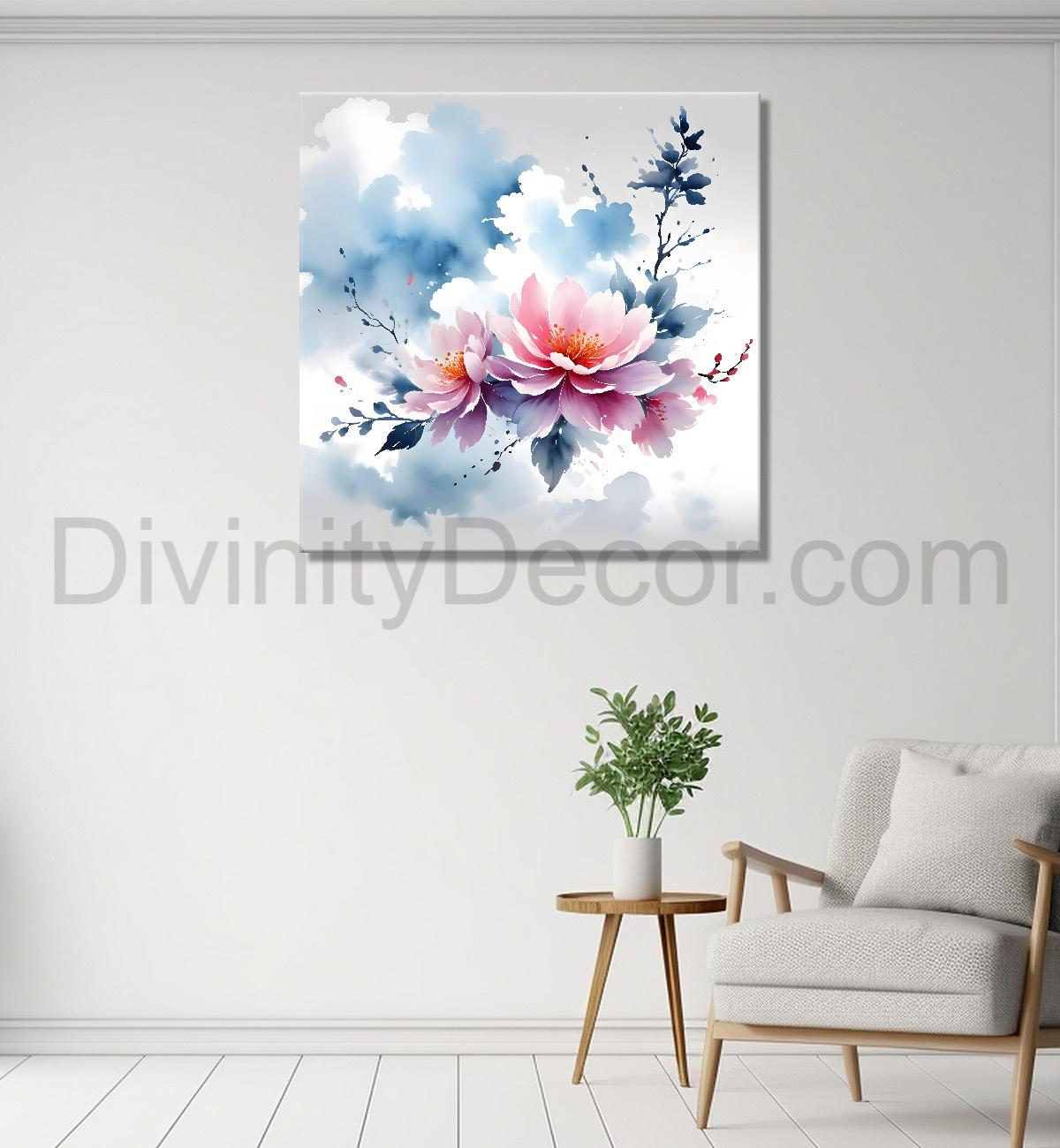 Pink flowers in water colour painting - Flower-S-234