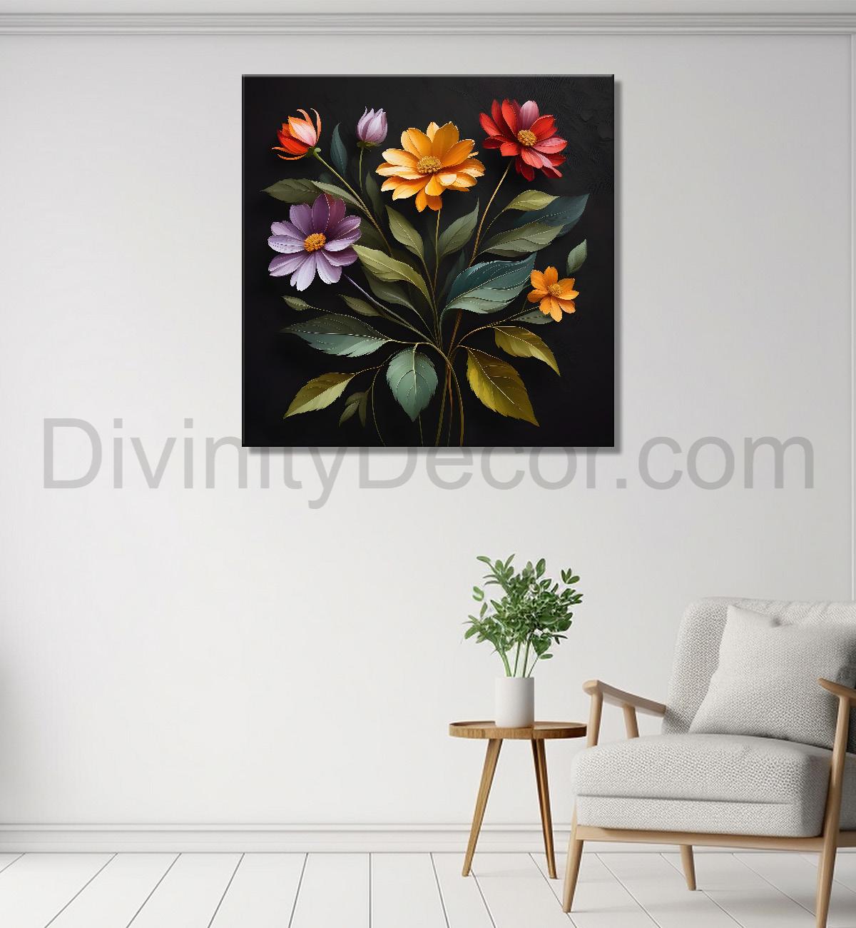 Colourful flowers in black background - Flower-S-247