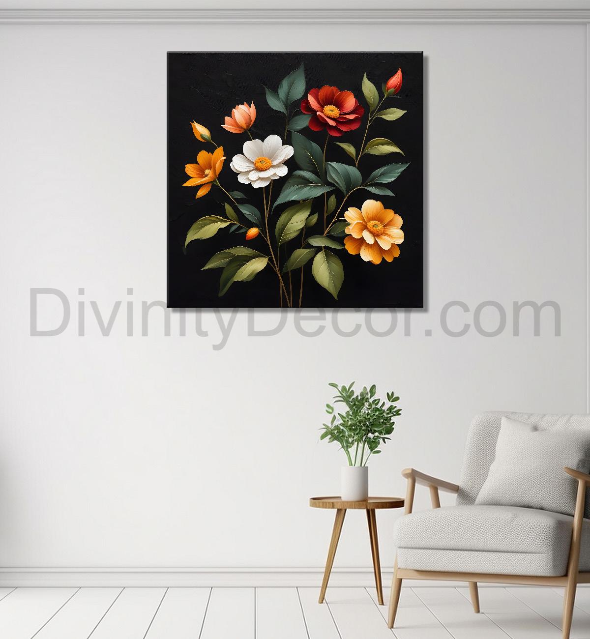 Colourful flowers in black background - Flower-S-248