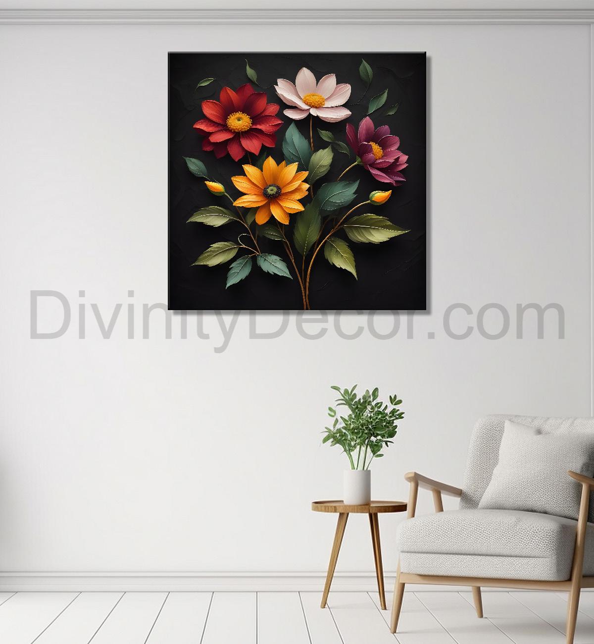 Colourful flowers in black background - Flower-S-249