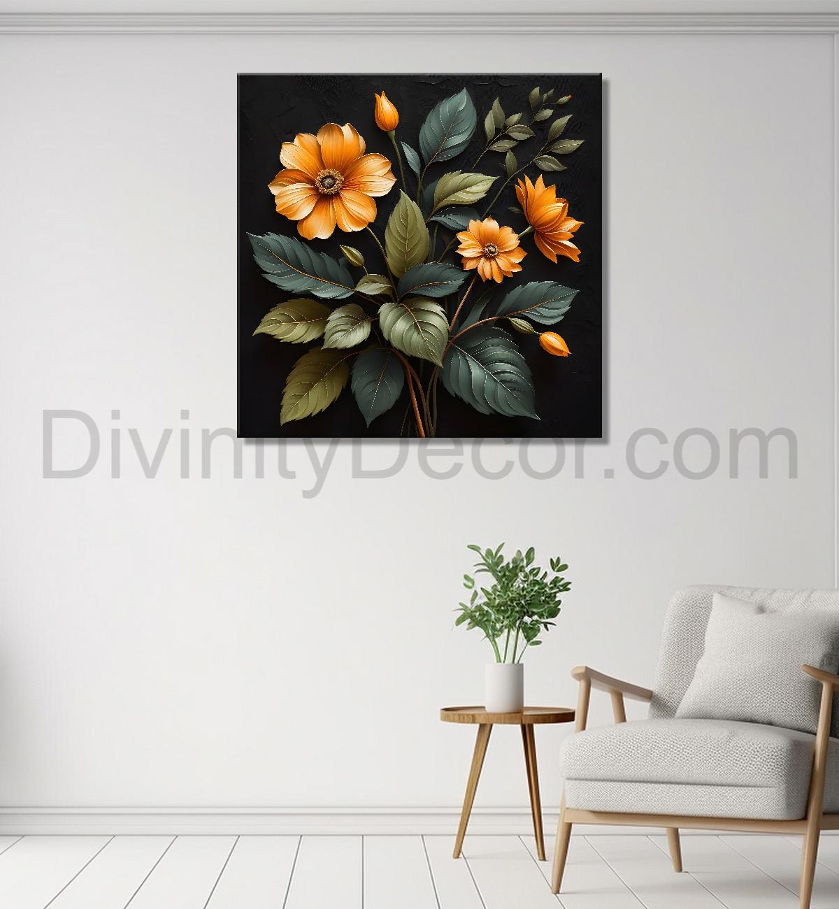 Yellow flowers in black background - Flower-S-250