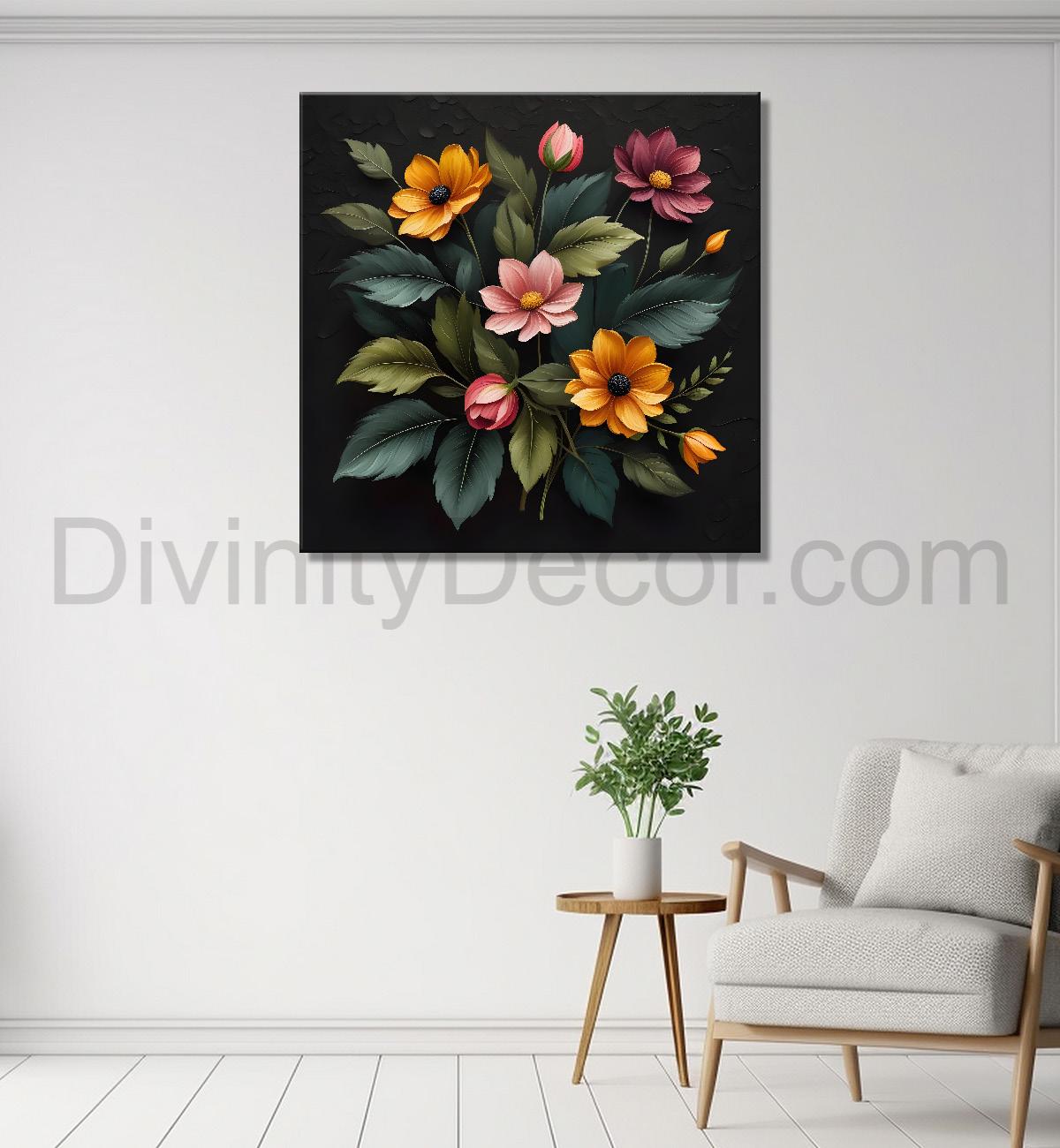 Colourful flowers in black background - Flower-S-251