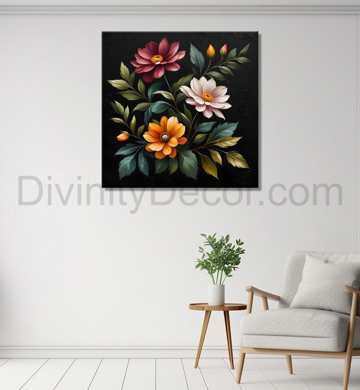 Colourful flowers in black background - Flower-S-252