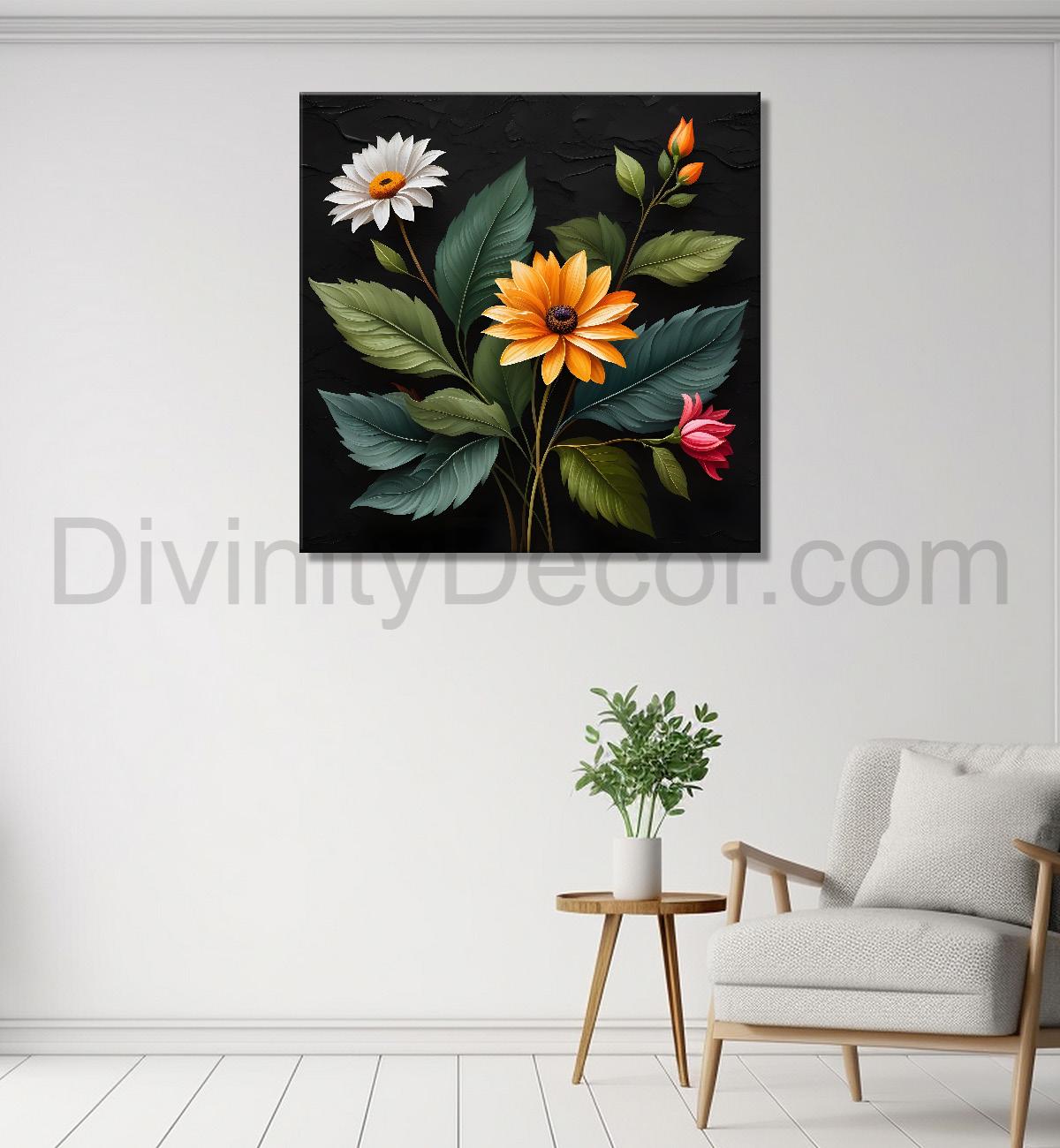 Colourful flowers in black background - Flower-S-255