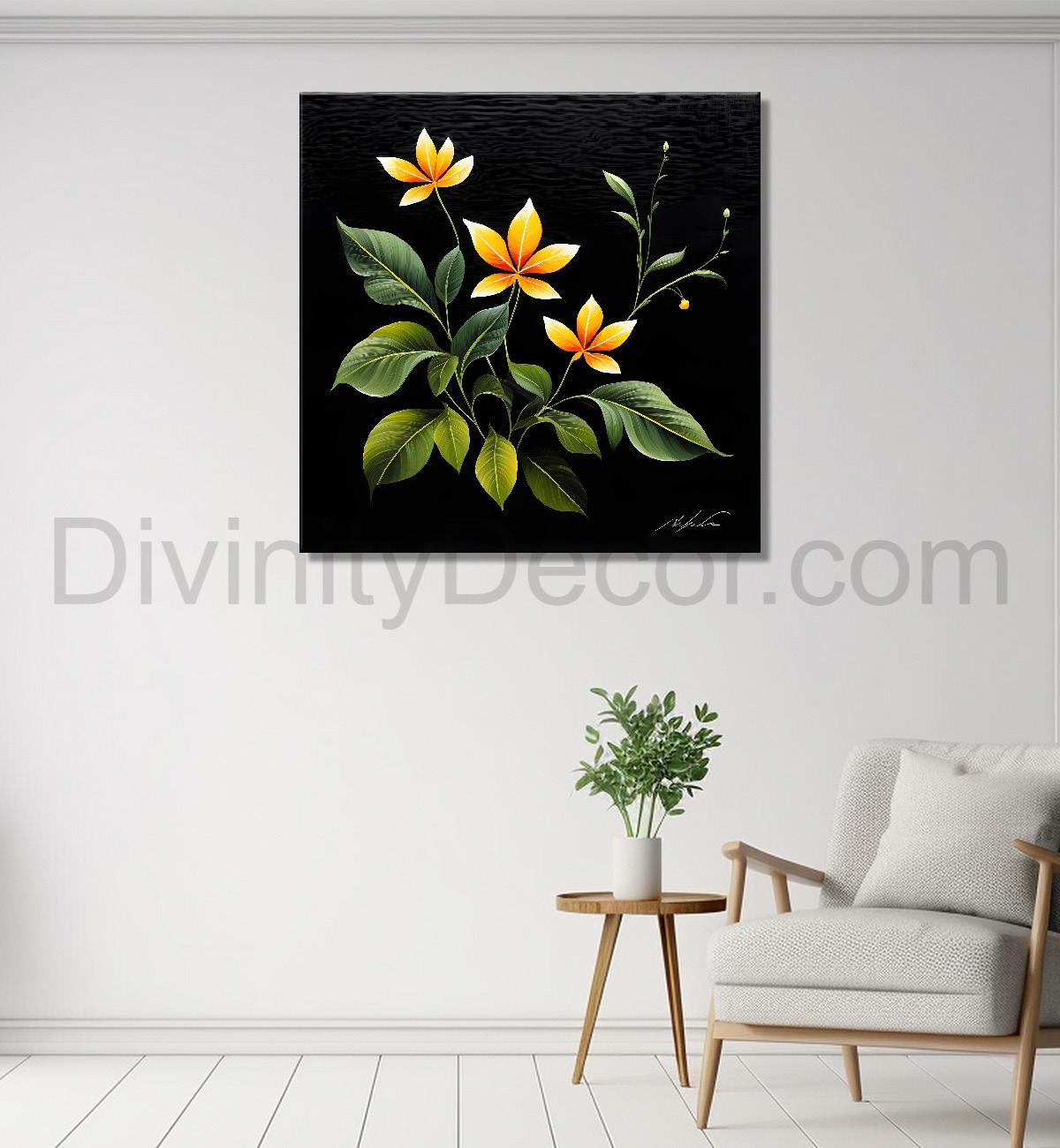 Yellow flowers in black background - Flower-S-261