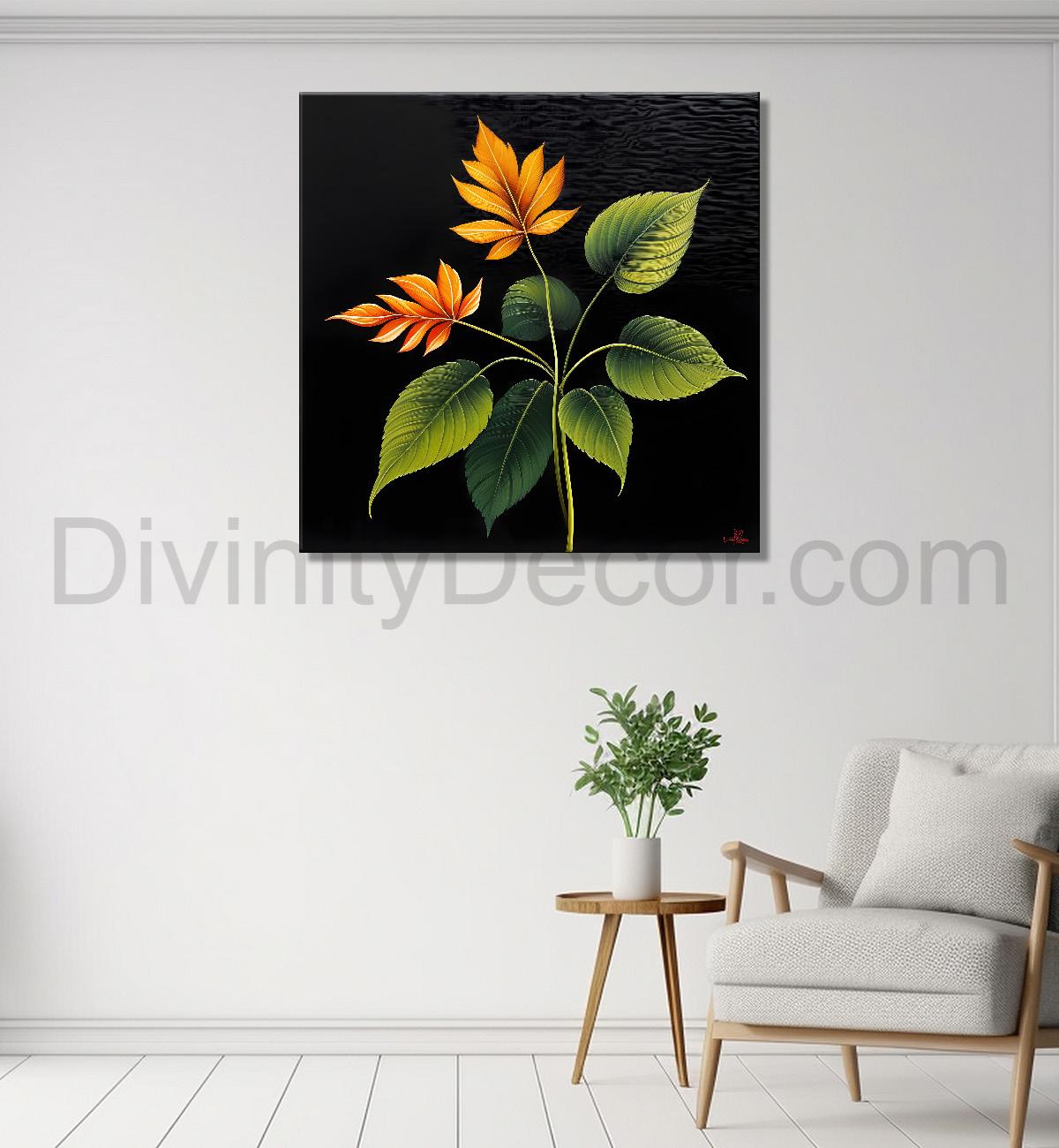 Yellow flowers in black background painting - Flower-S-266
