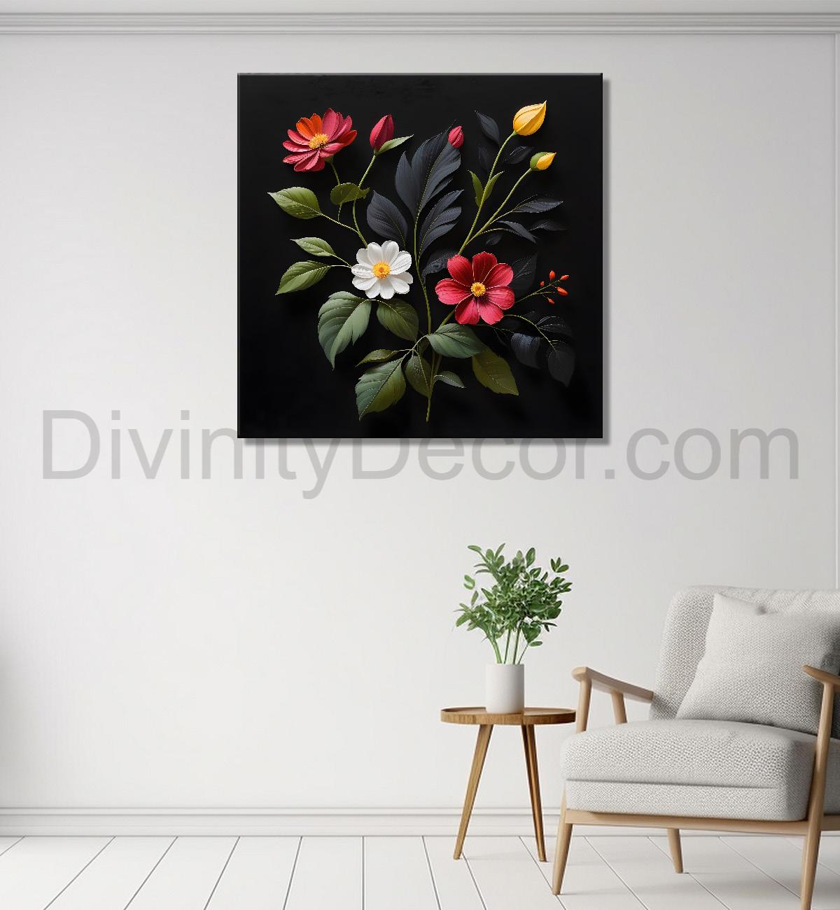 Colourful flowers in black background  painting - Flower-S-269