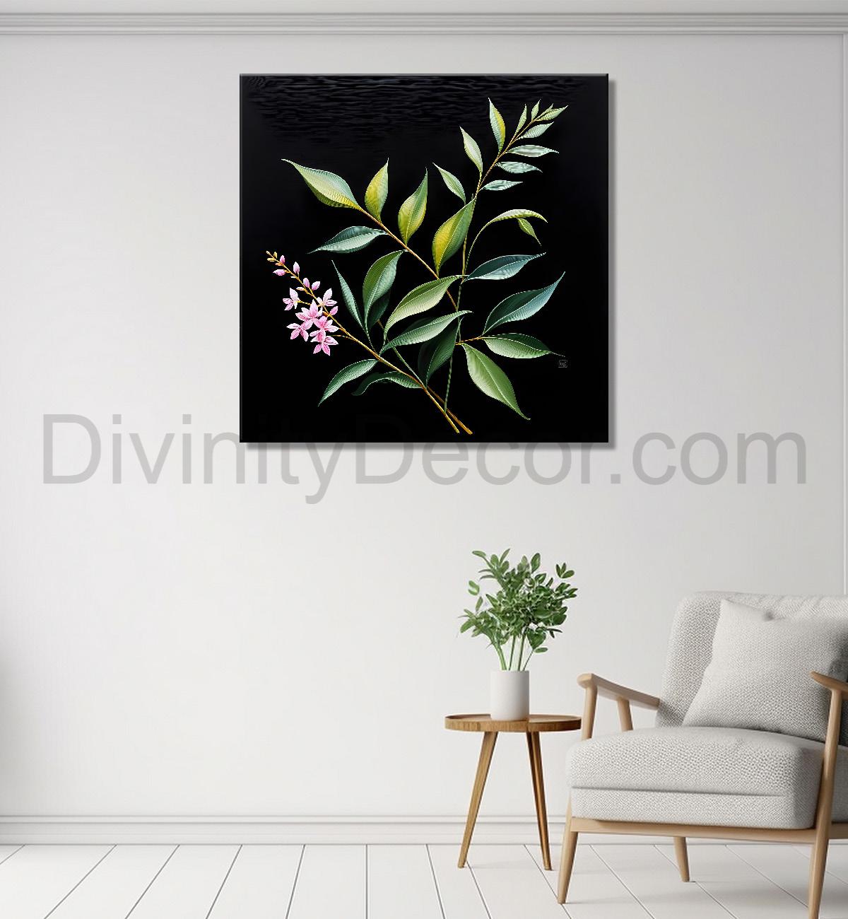 Purple flowers in black background painting - Flower-S-273