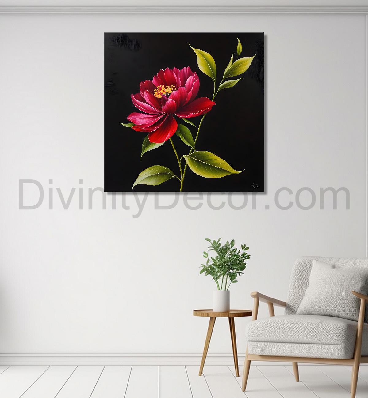 Hibiscus flower in black background painting - Flower-S-280