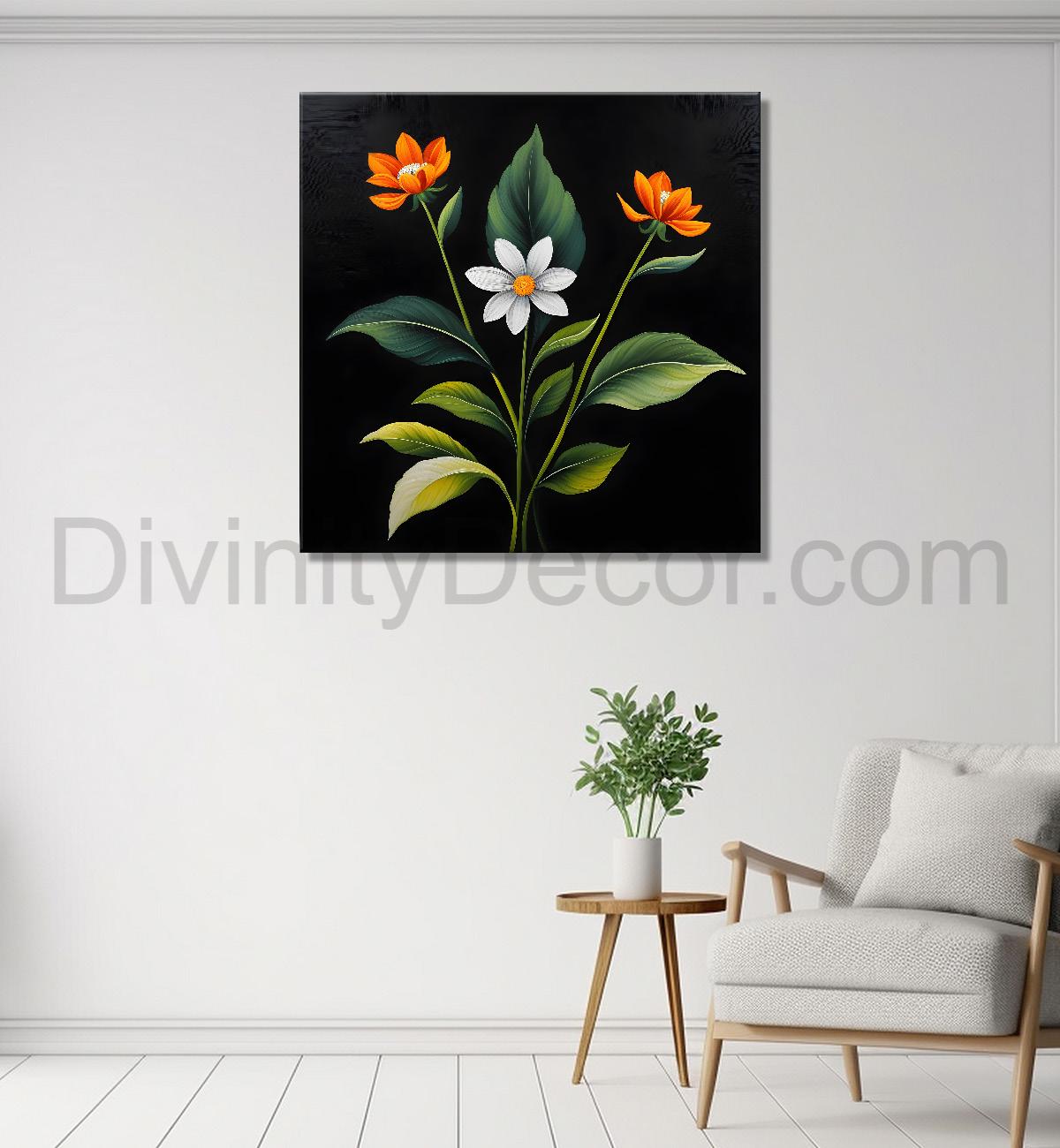 White and orange flowers in black background - Flower-S-281