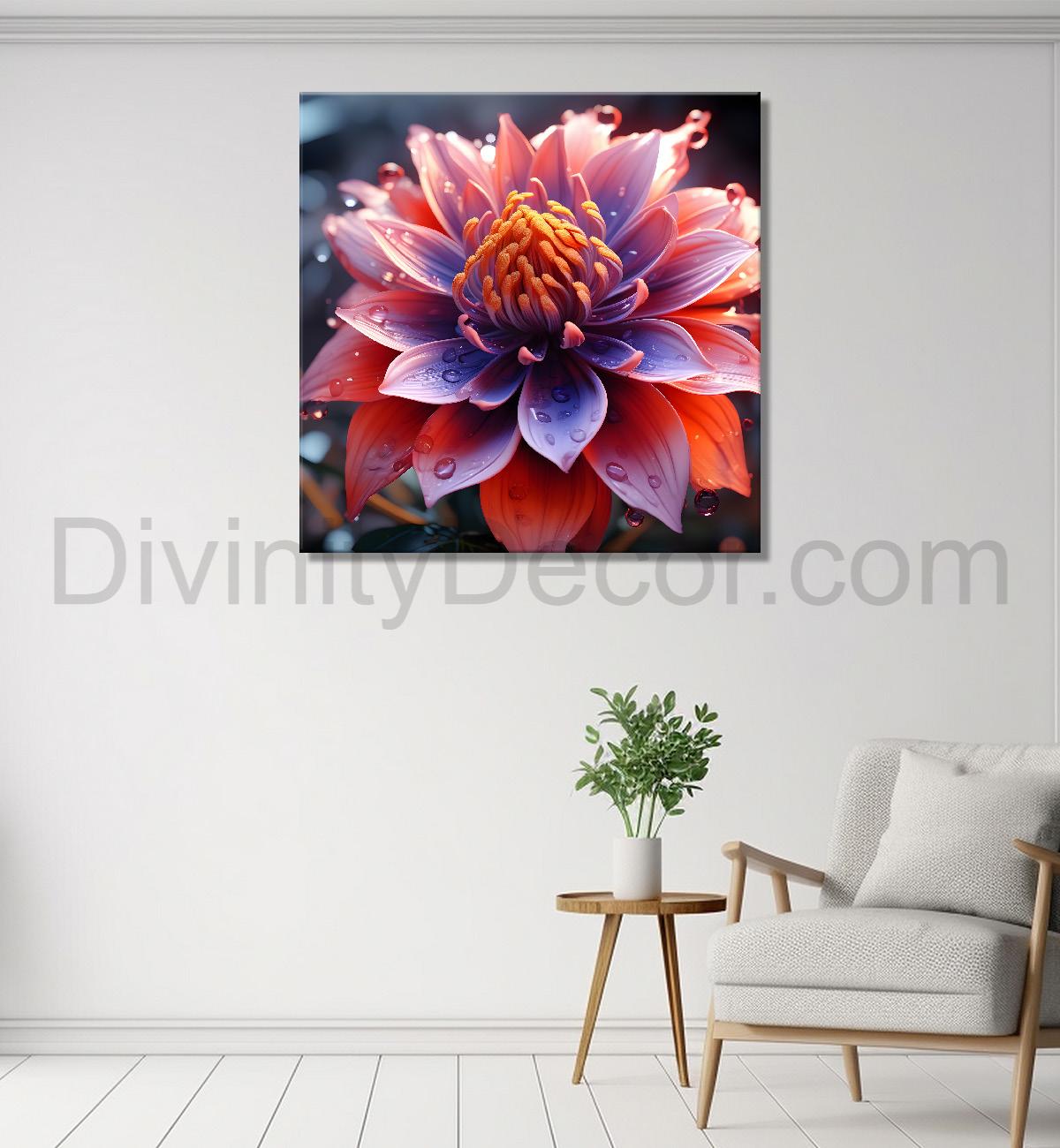 Pink flower in green texture painting - Flower-S-282