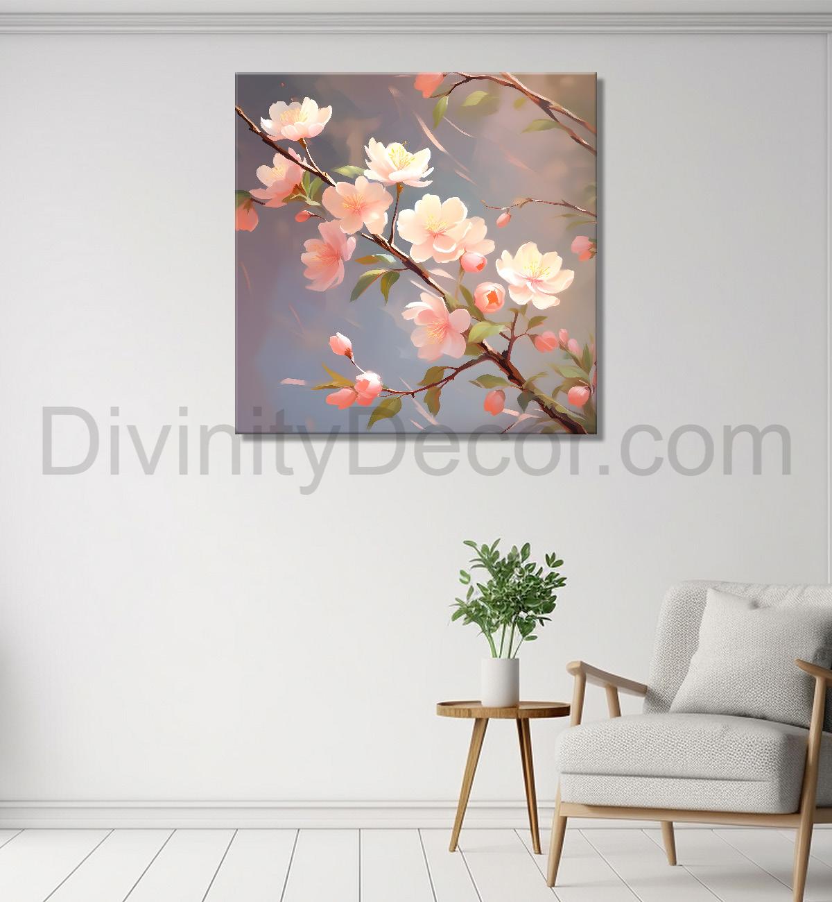 Light pink flowers in grey textured painting - Flower-S-283