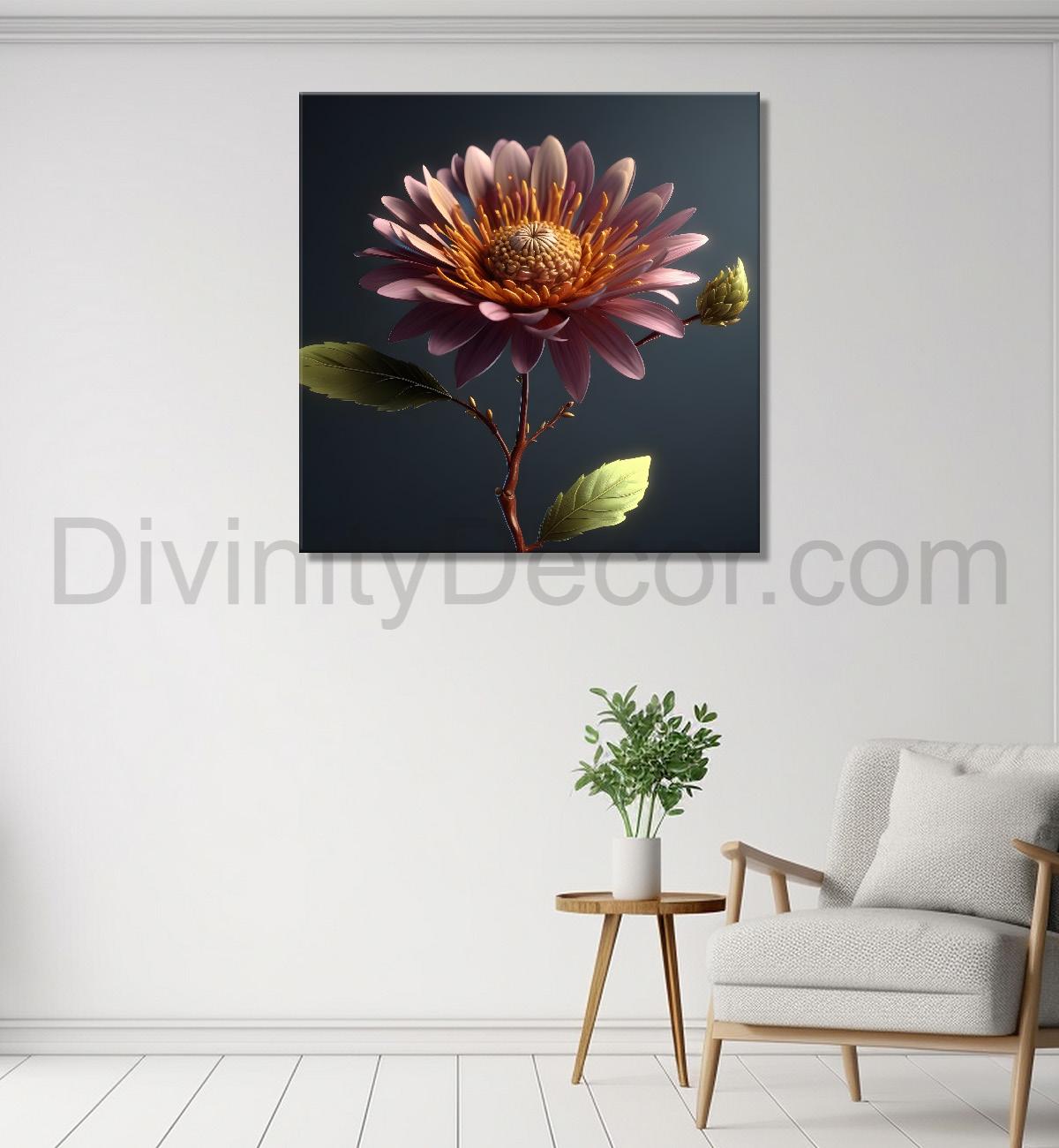 Pink flowers in grey textured painting - Flower-S-284