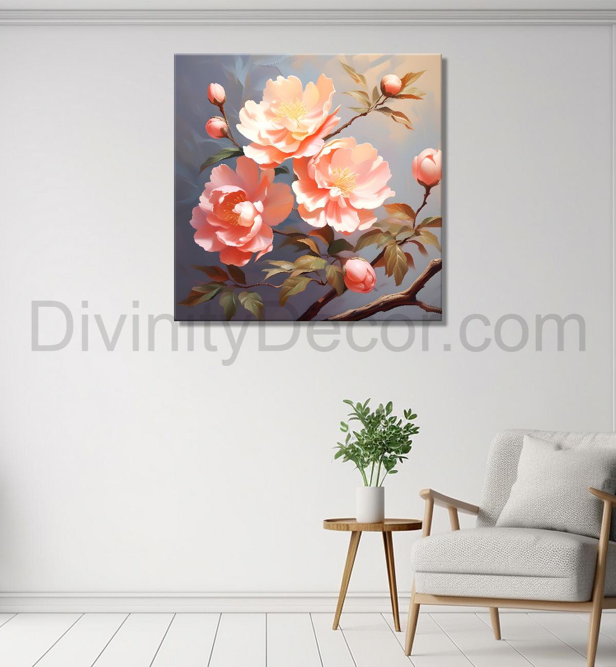 Light pink flowers in grey textured painting - Flower-S-285