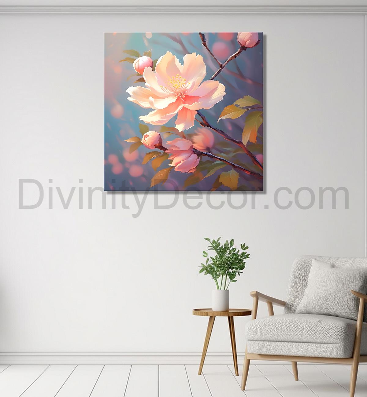 Light pink flowers in grey textured painting - Flower-S-286