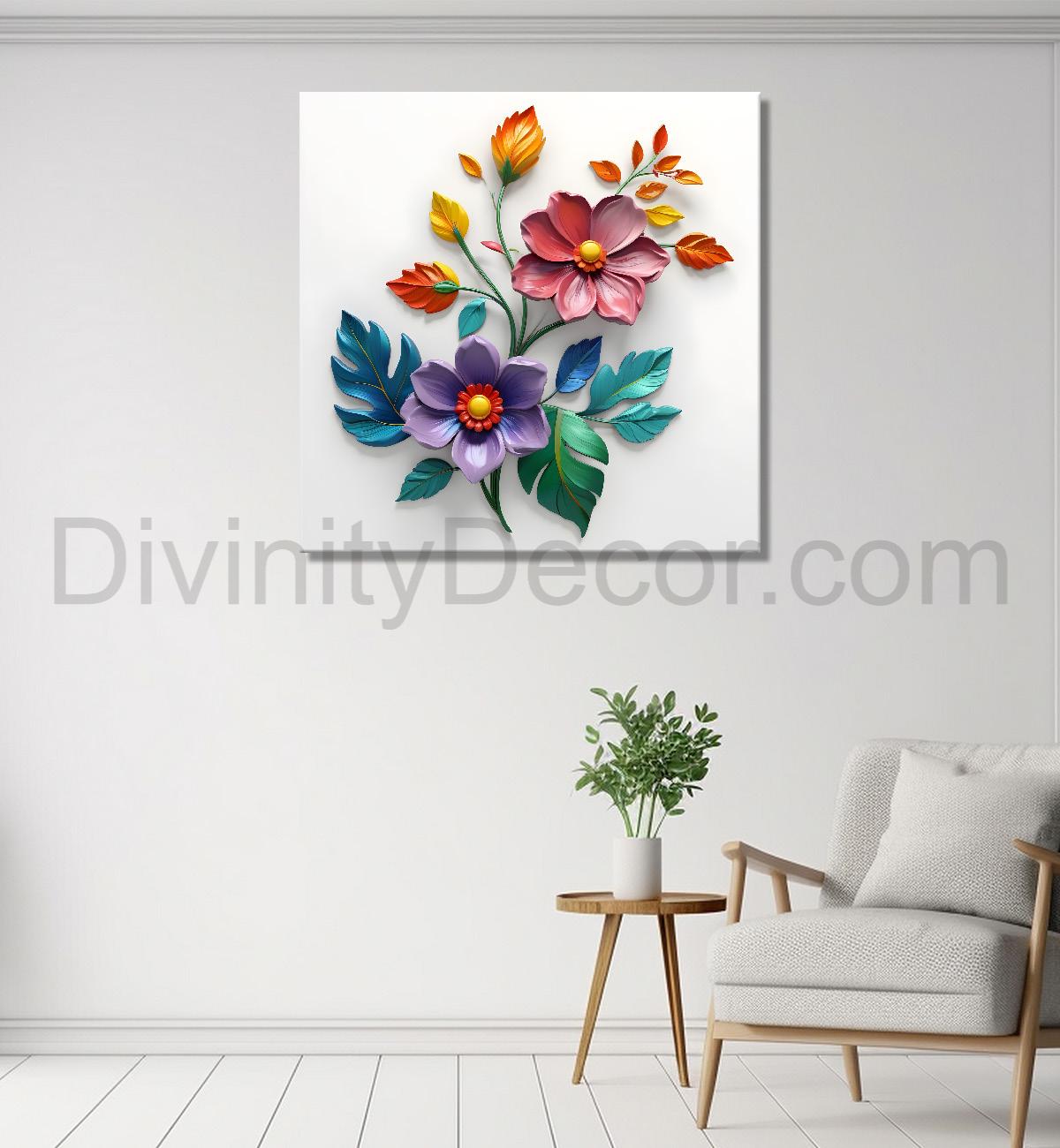 Colourful flower in white background painting - Flower-S-290
