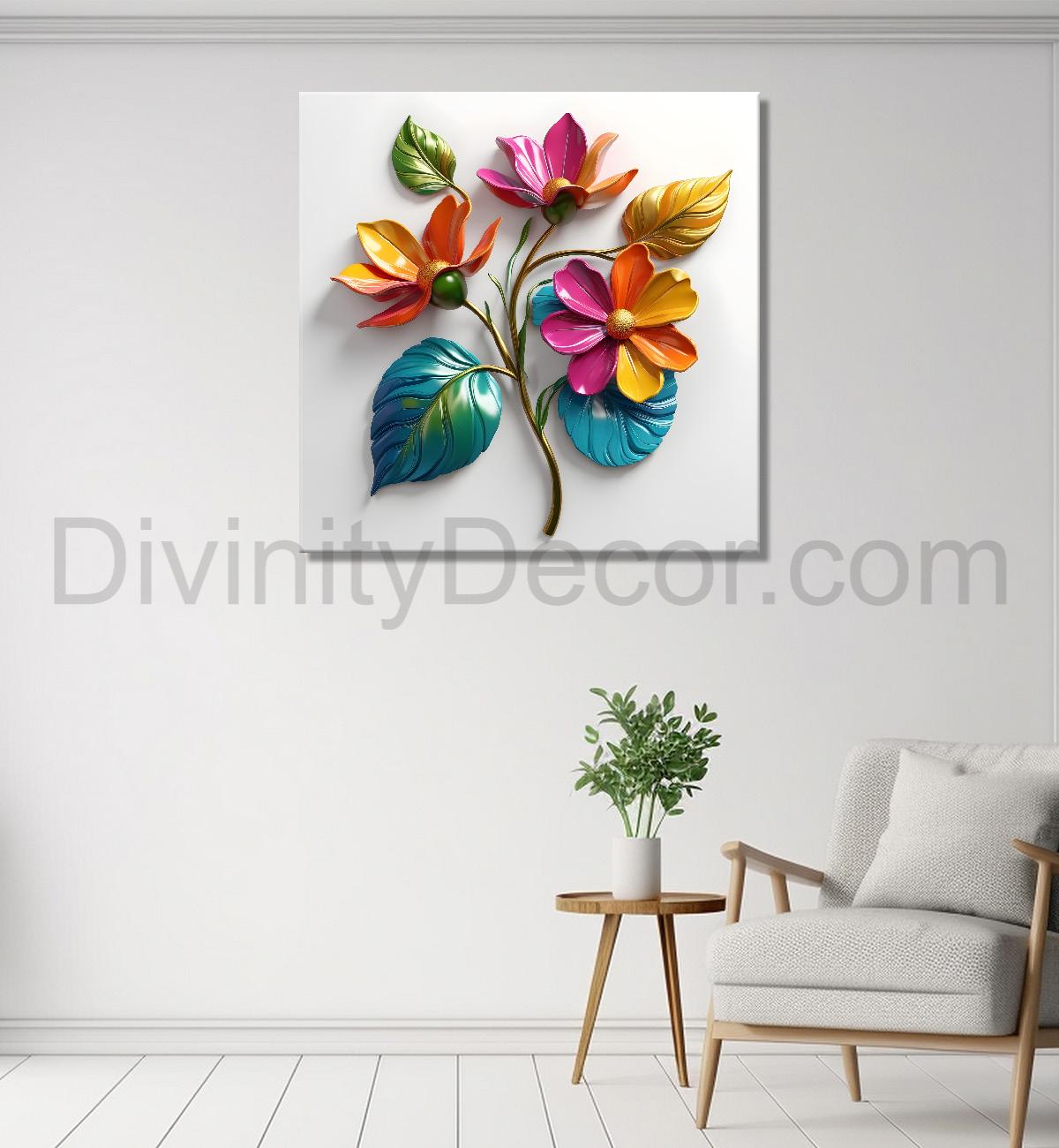 Colourful flower in white background painting - Flower-S-291