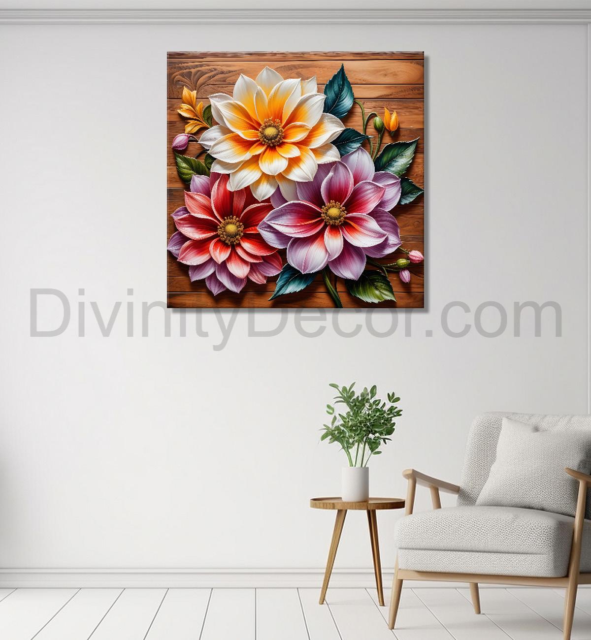 Colourful flower in brown background painting - Flower-S-294