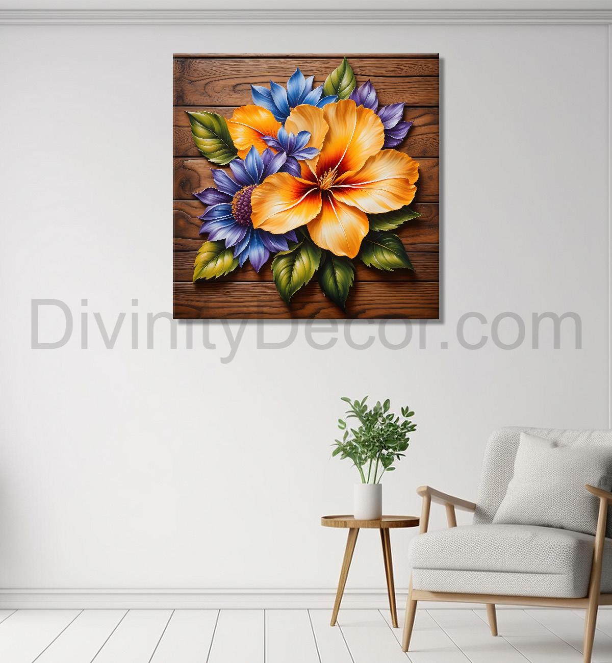 Yellow flower in brown background painting - Flower-S-296