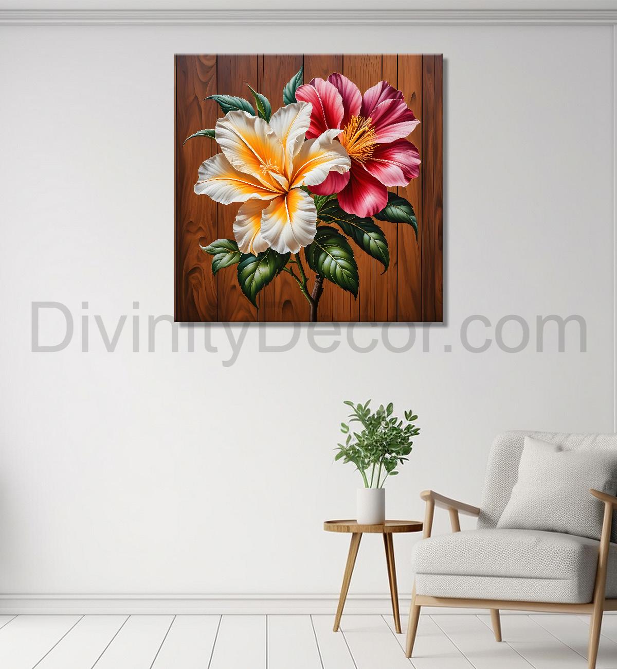 Colourful flower in brown background painting- Flower-S-297