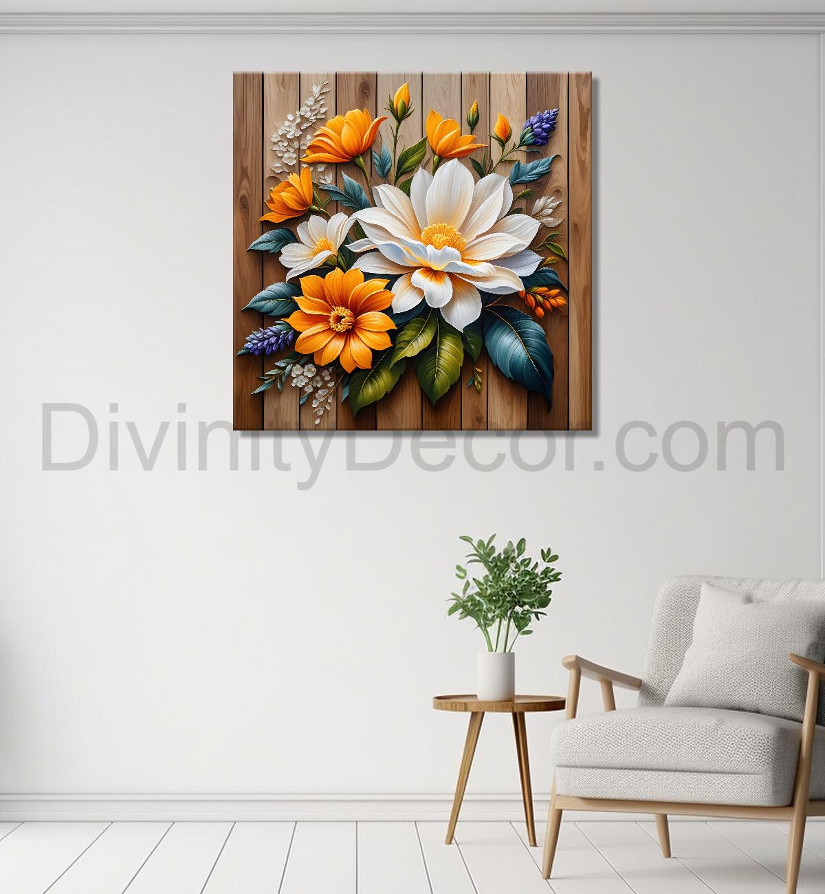 Colourful flower in brown background painting - Flower-S-298