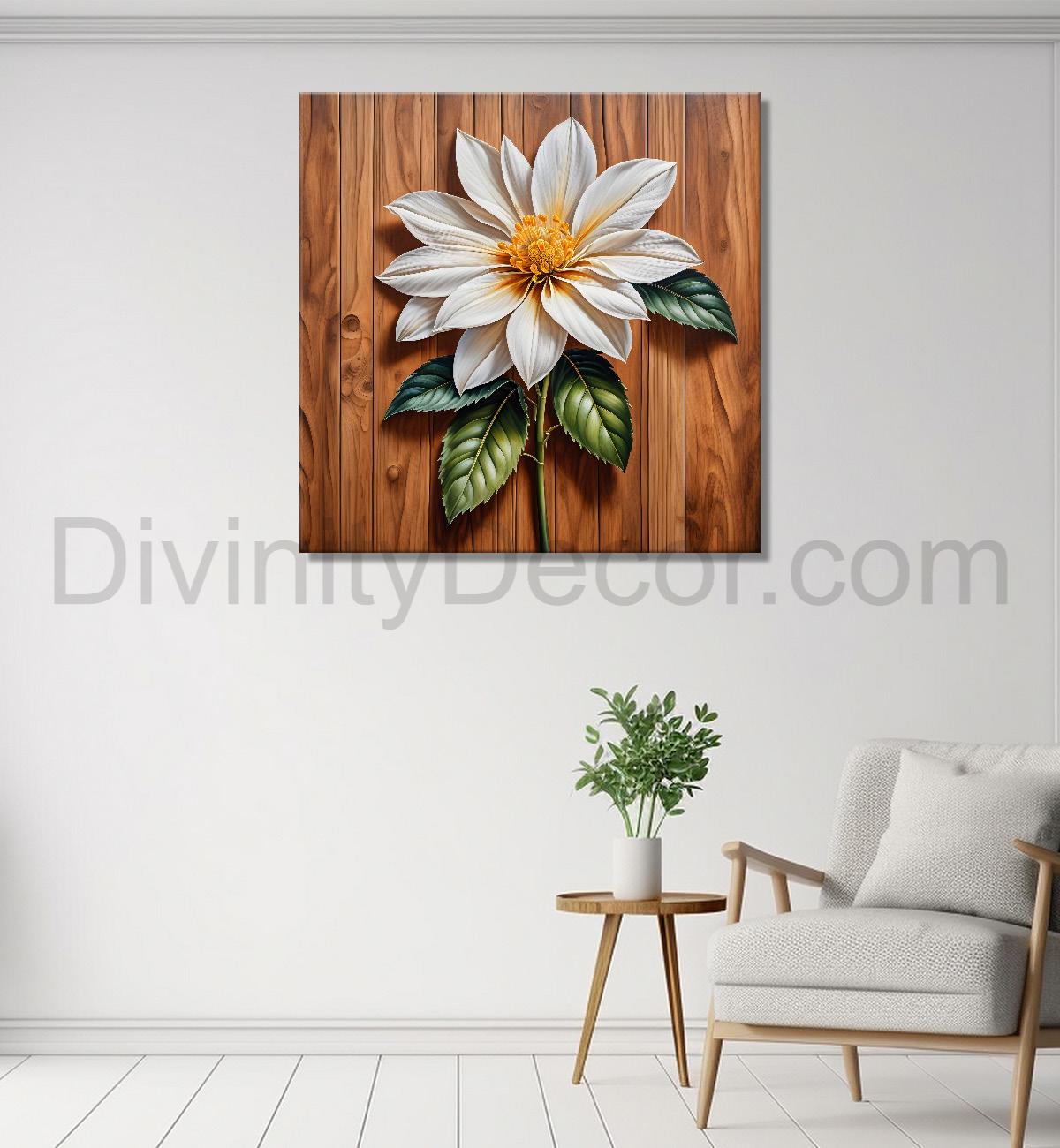 White flower in brown background painting  - Flower-S-301