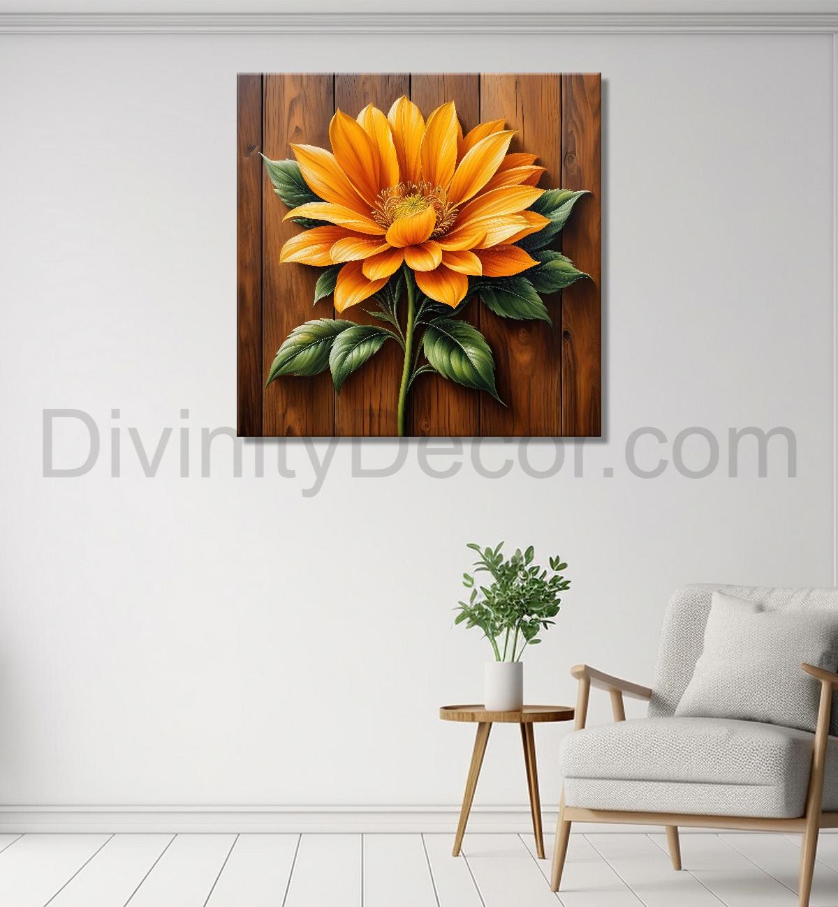 Yellow flower in brown background painting   - Flower-S-302