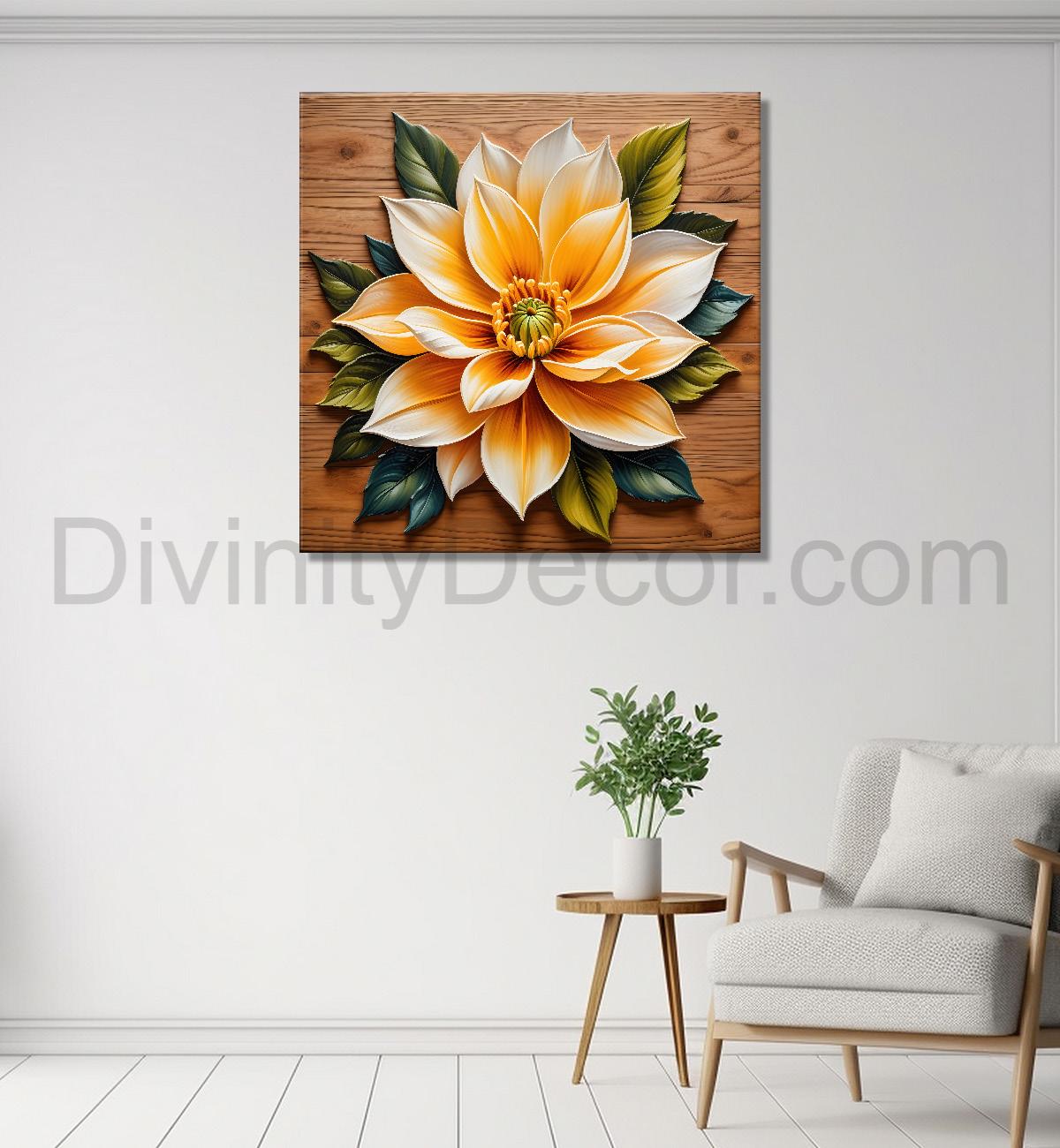 White flower in brown background painting - Flower-S-303